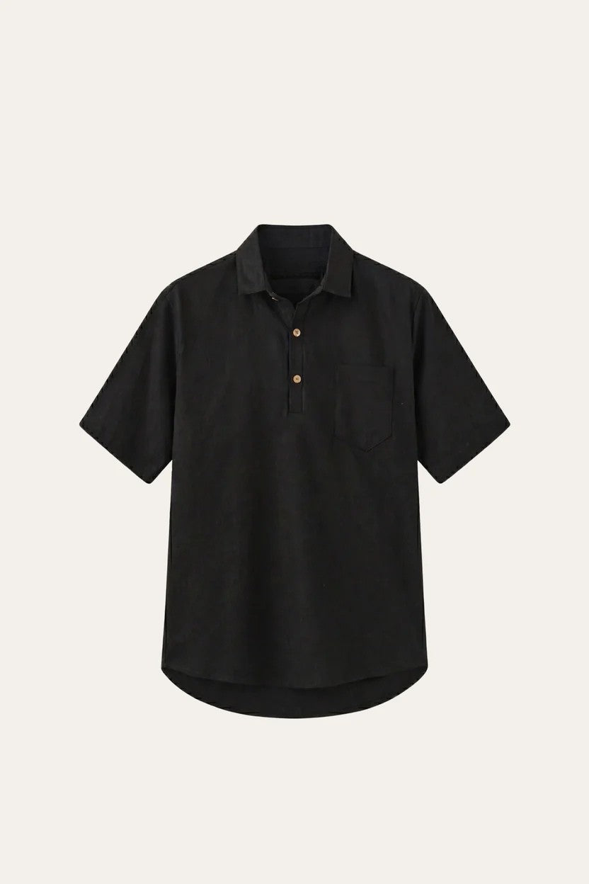 Monza Linen Polo Shirt Black