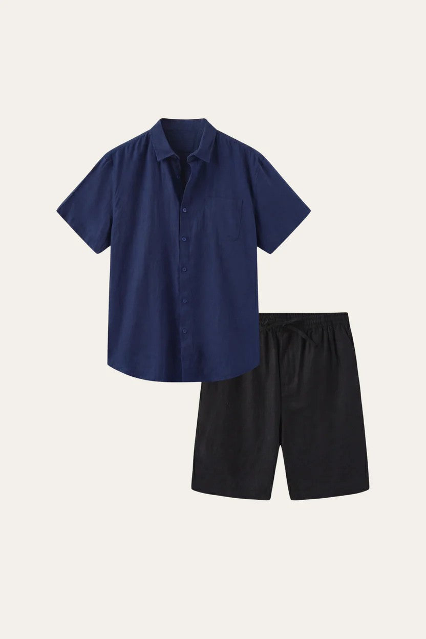 Verona Linen Shirt & Shorts Navy/Black