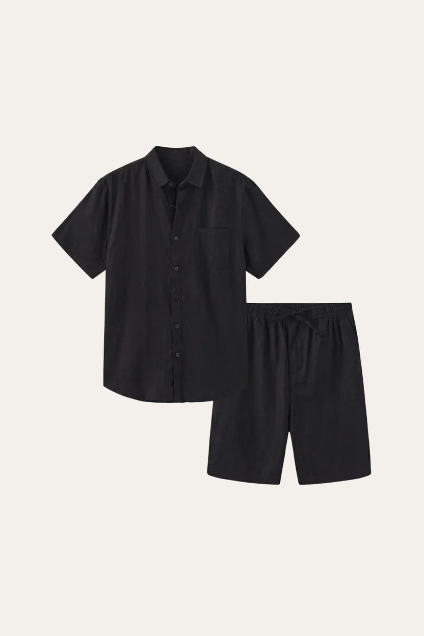 Verona Linen Shirt & Shorts Black