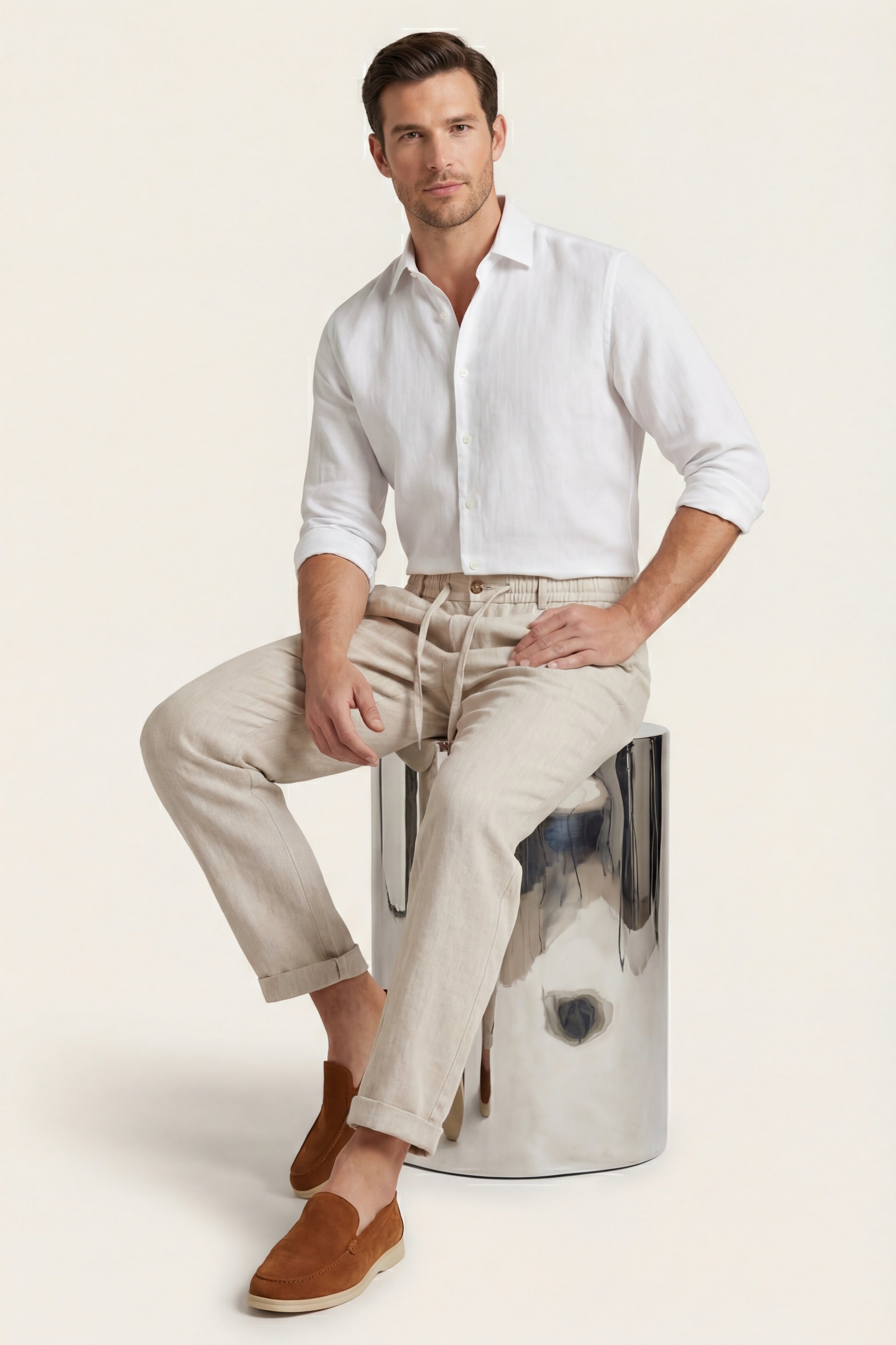 Carrara Linen Drawstring Trousers Beige