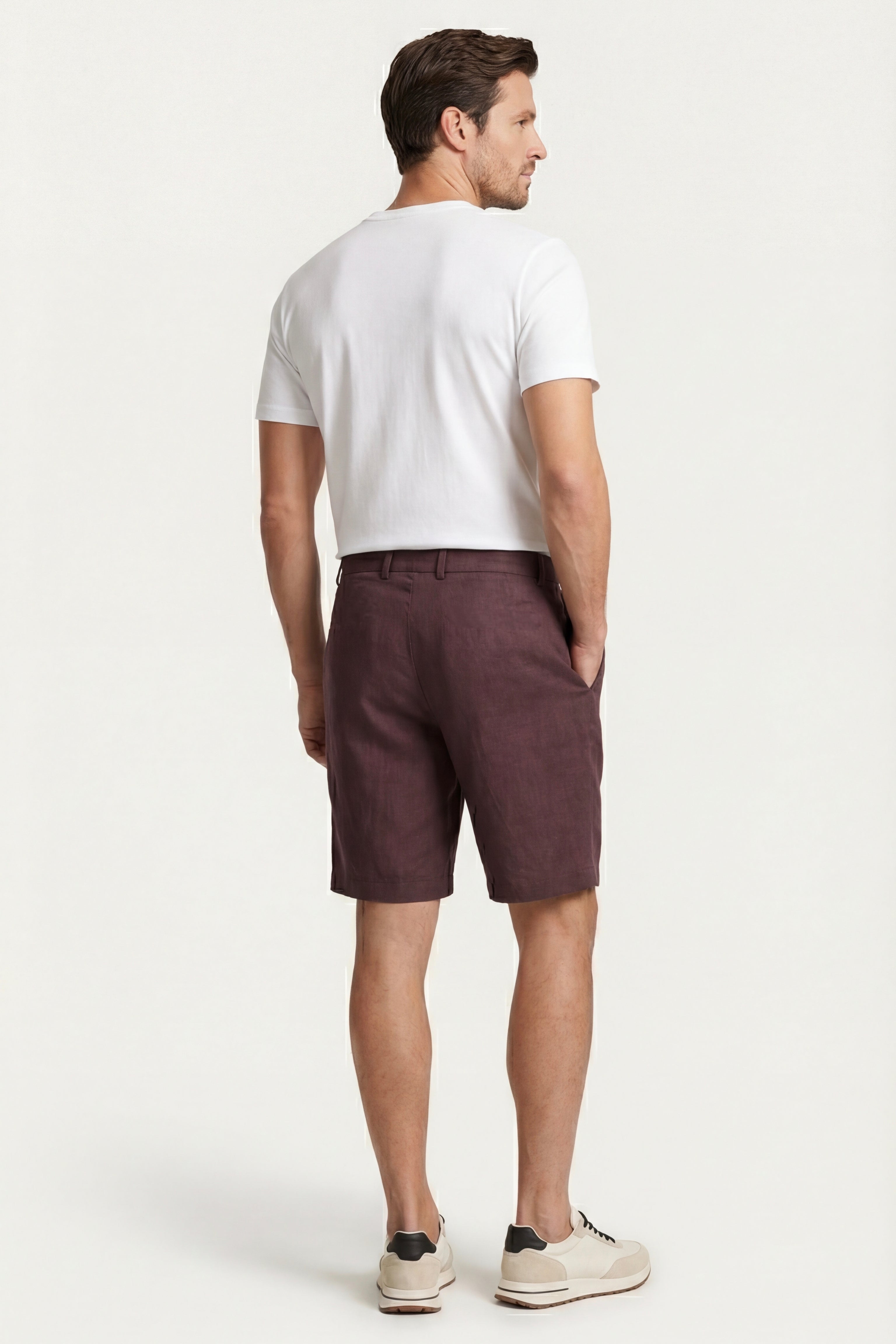Orvieto Linen Pleated Shorts Wine Red