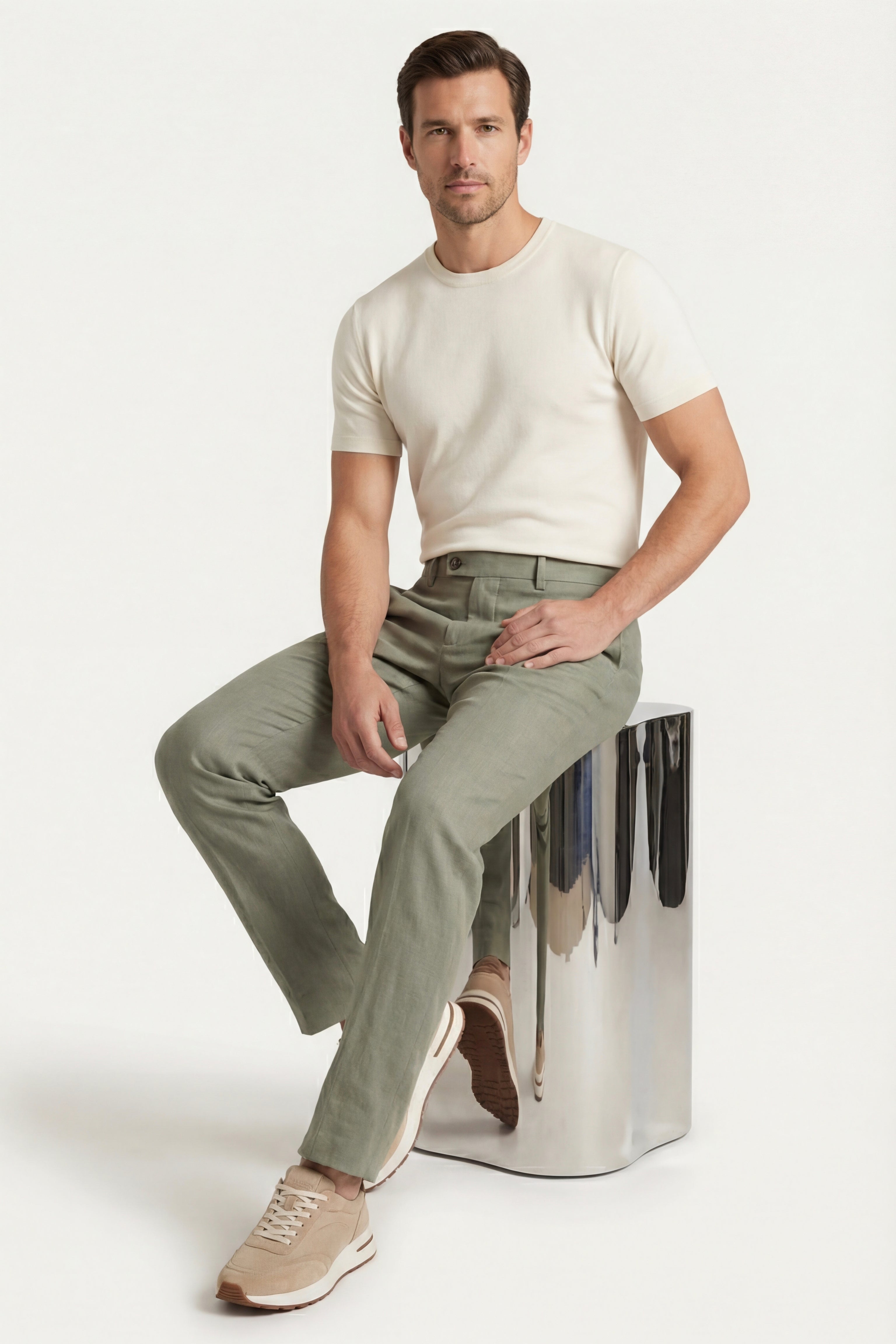 Modena Linen Tailored Trousers Sage