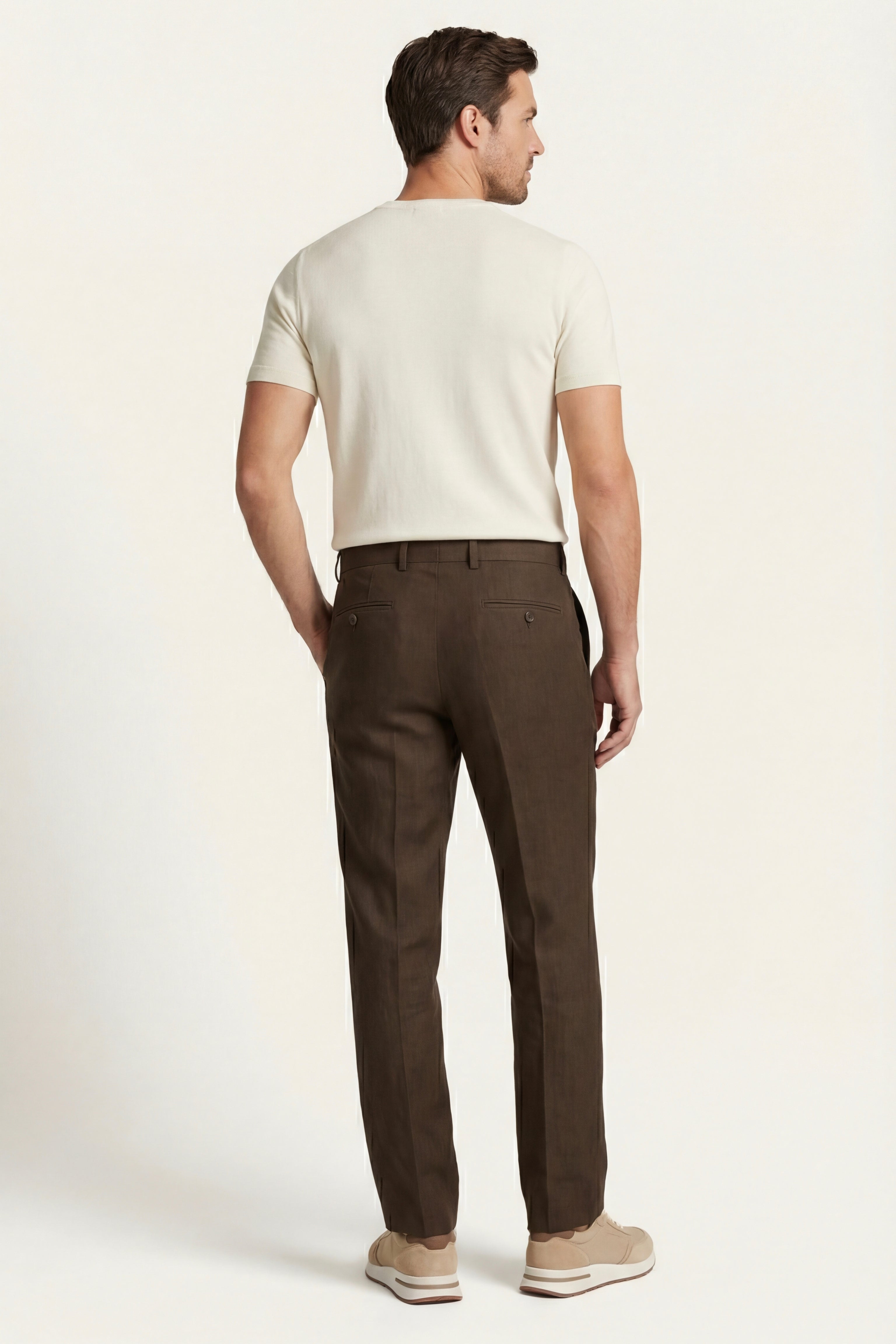 Modena Linen Tailored Trousers Brown