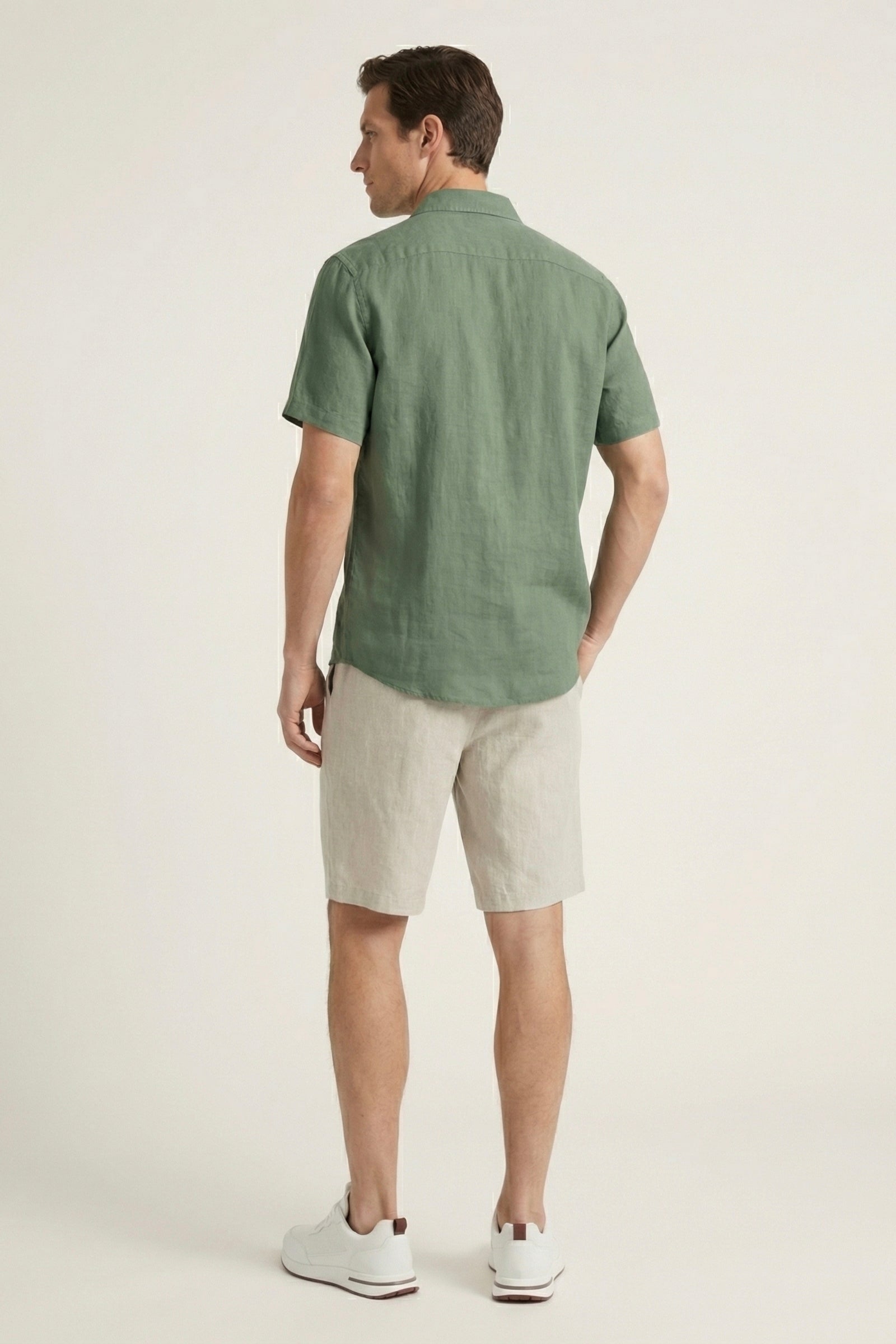 Verona Linen Shirt & Shorts Green/Beige