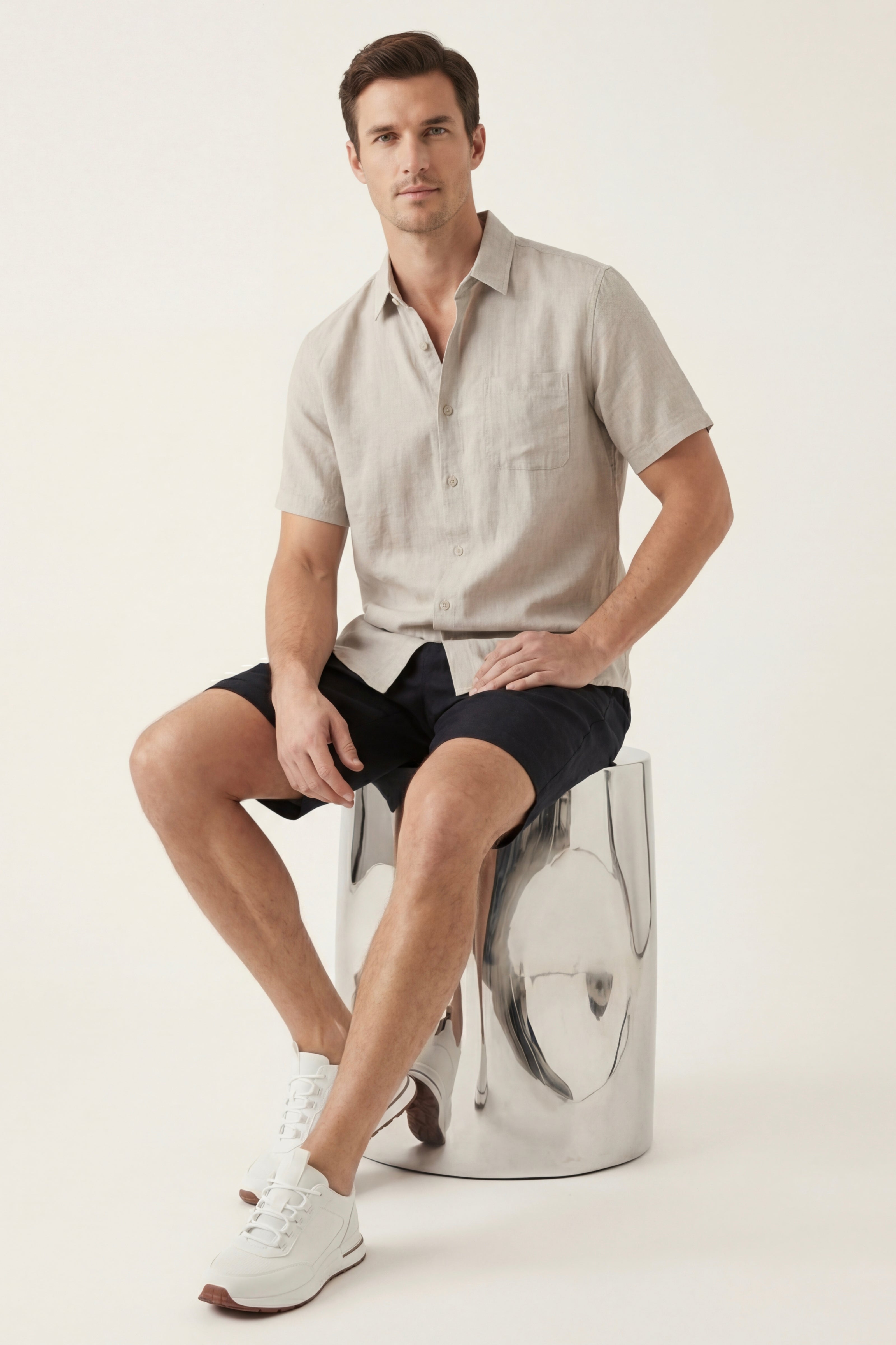 Verona Linen Shirt & Shorts Beige/Black