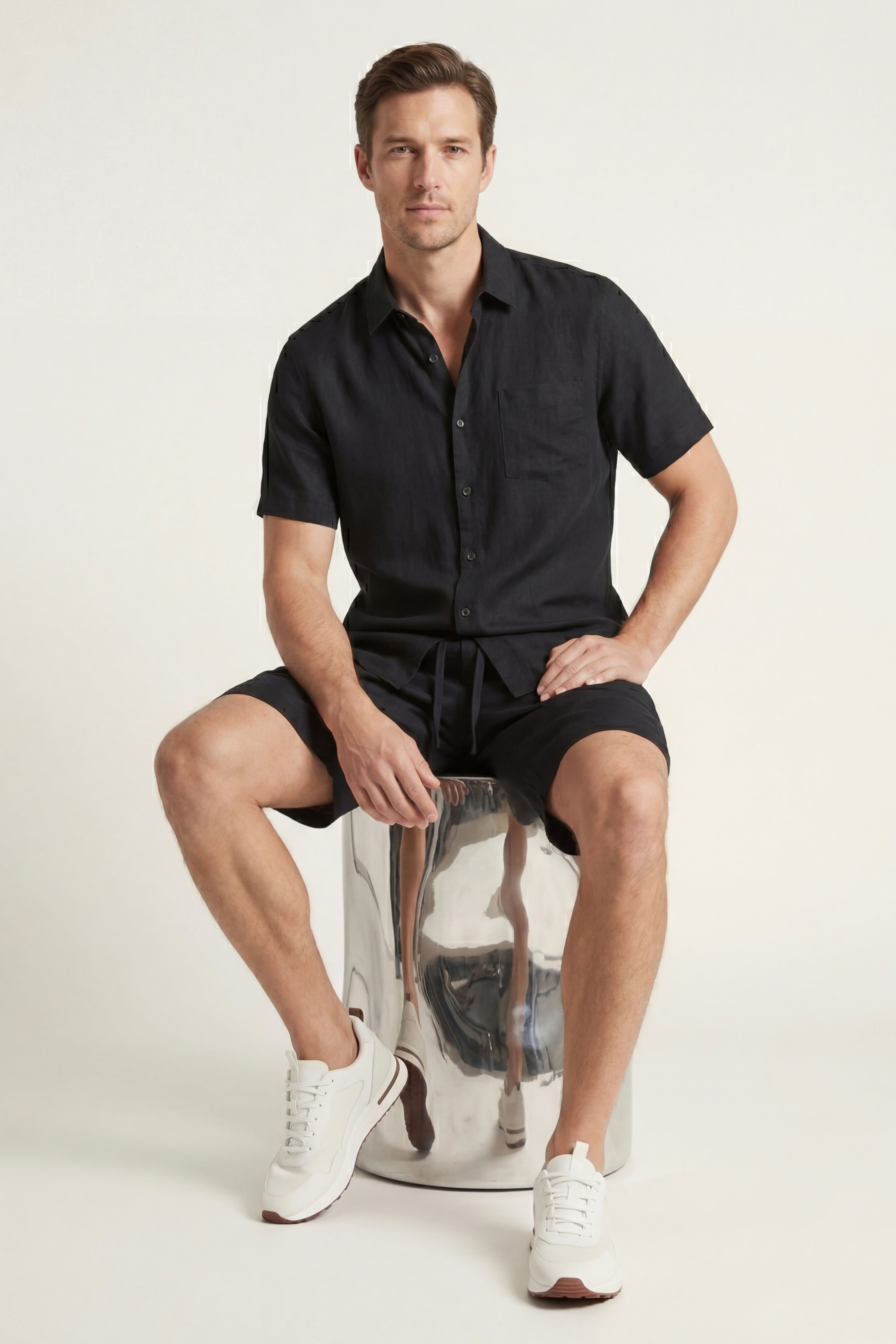 Verona Linen Shirt & Shorts Black