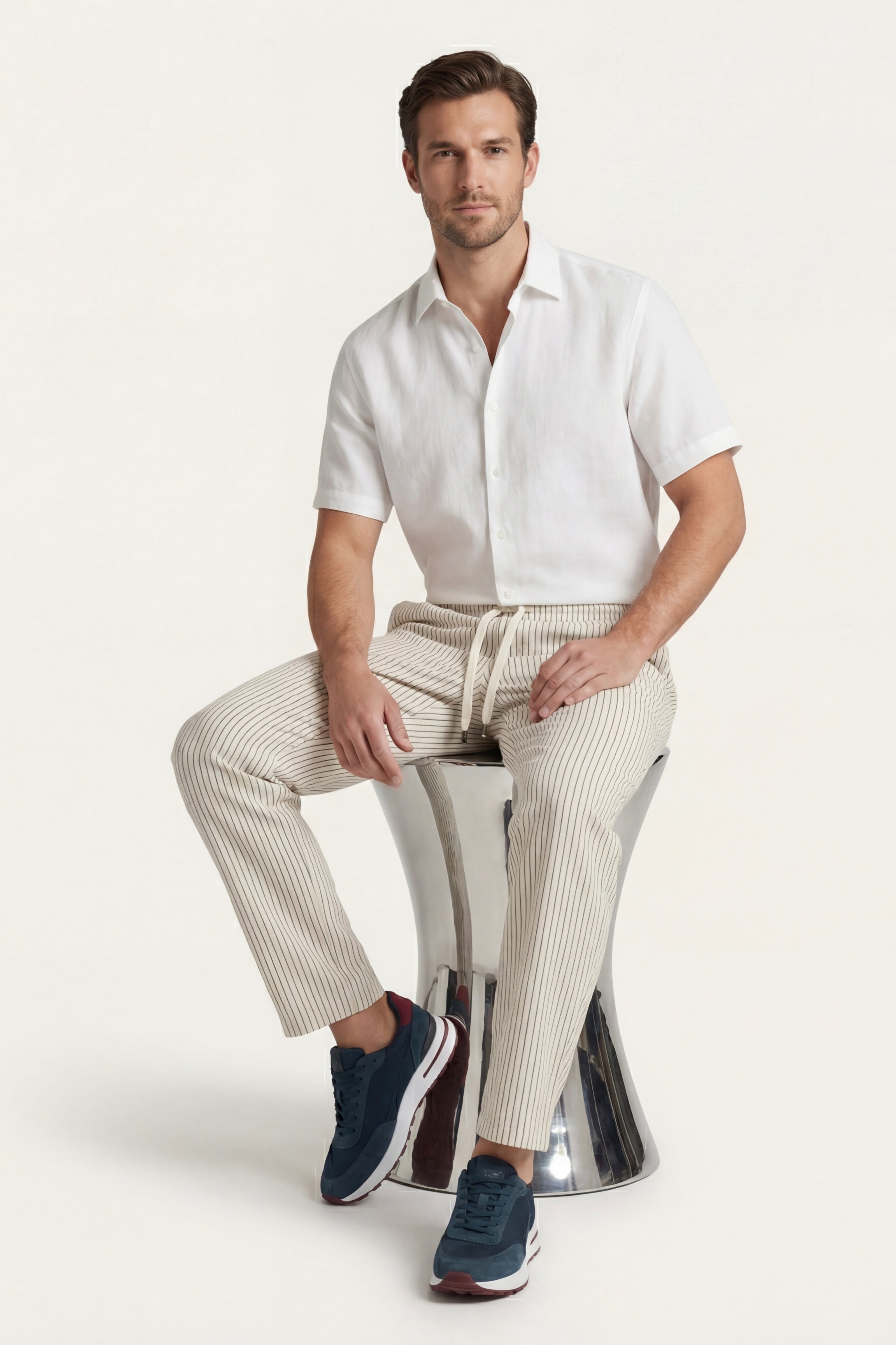 Siena Linen Trousers Beige Stripe