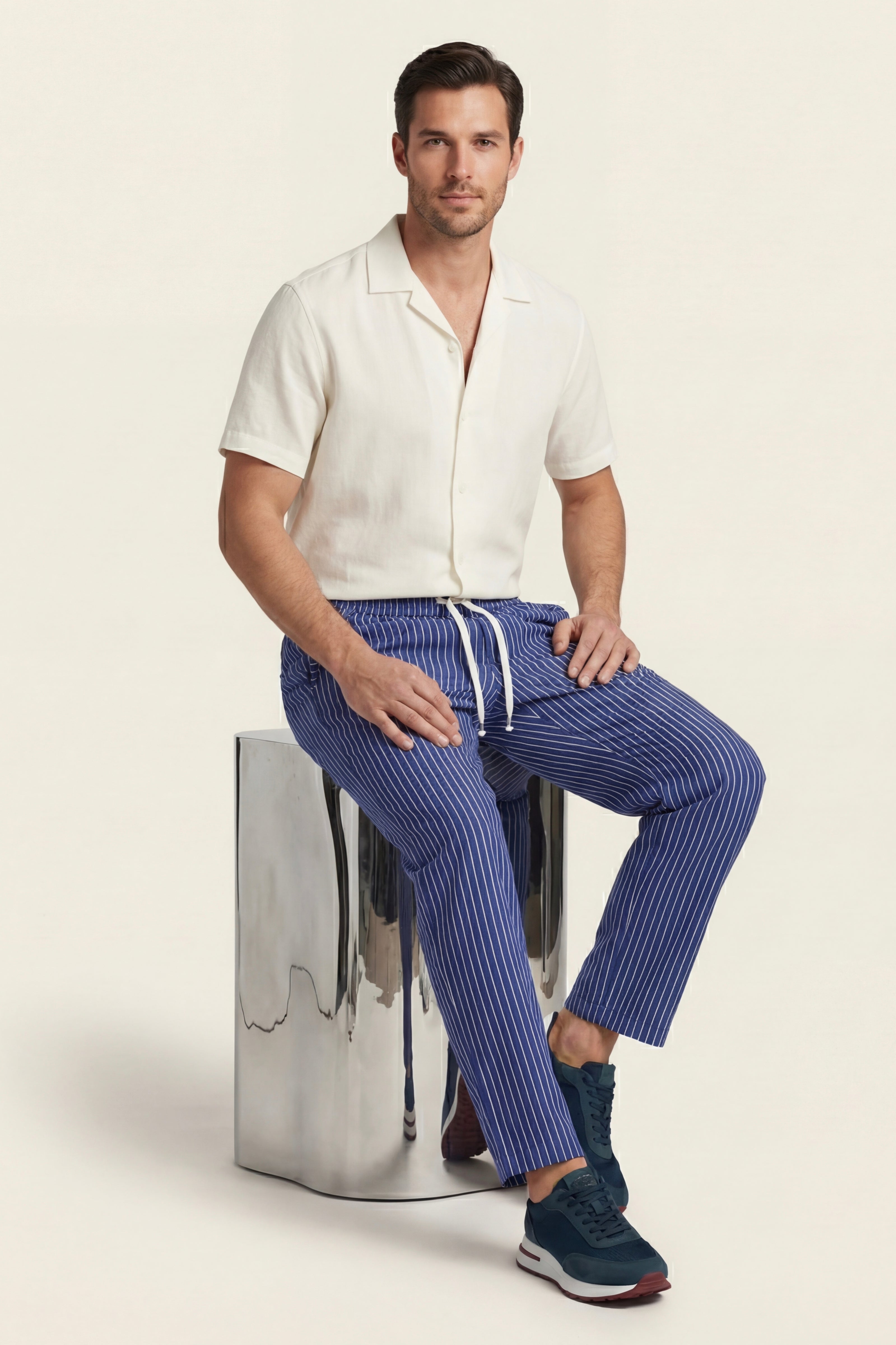 Siena Linen Trousers Blue Stripe