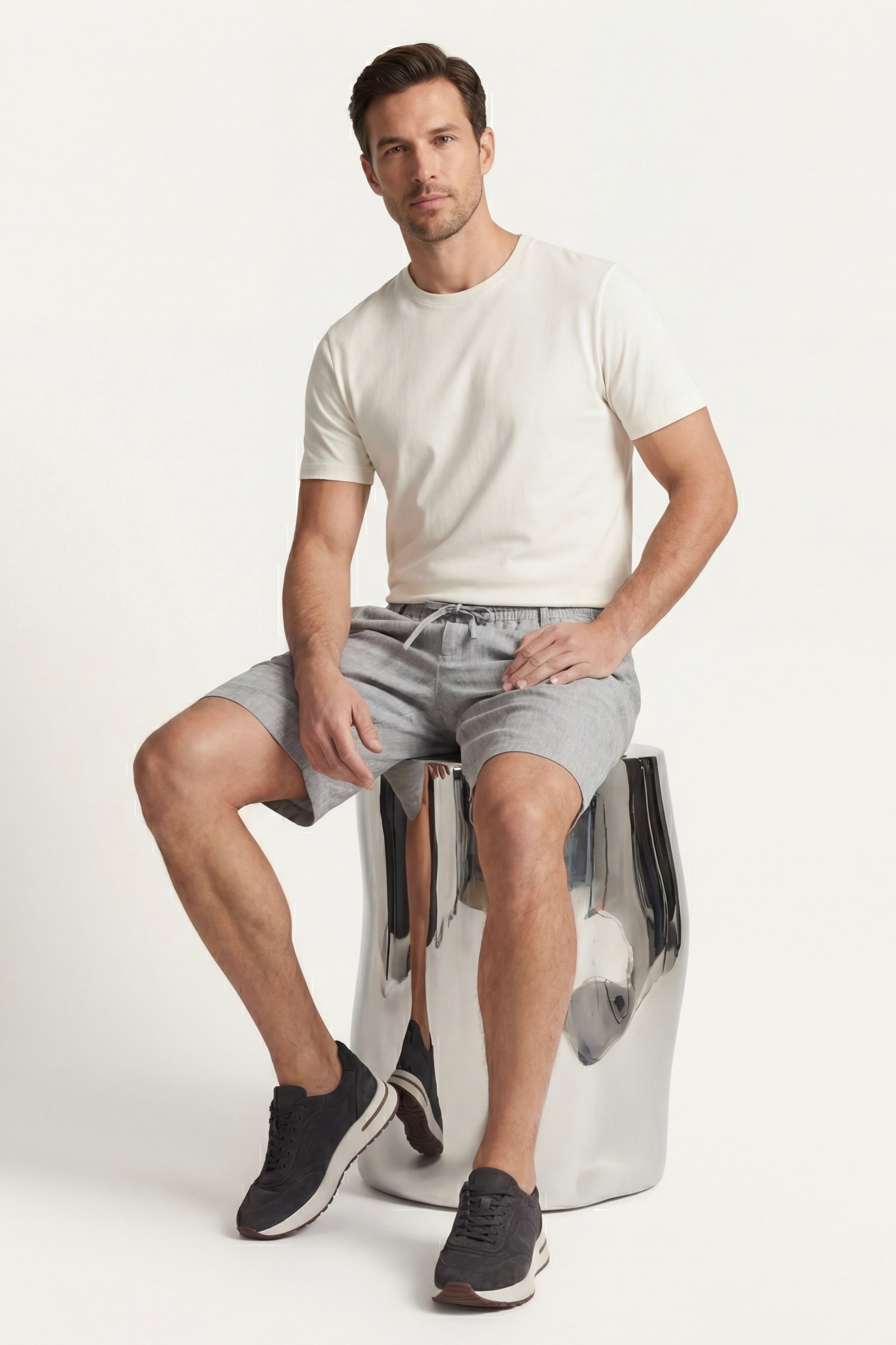 Rimini Linen Drawstring Shorts Grey