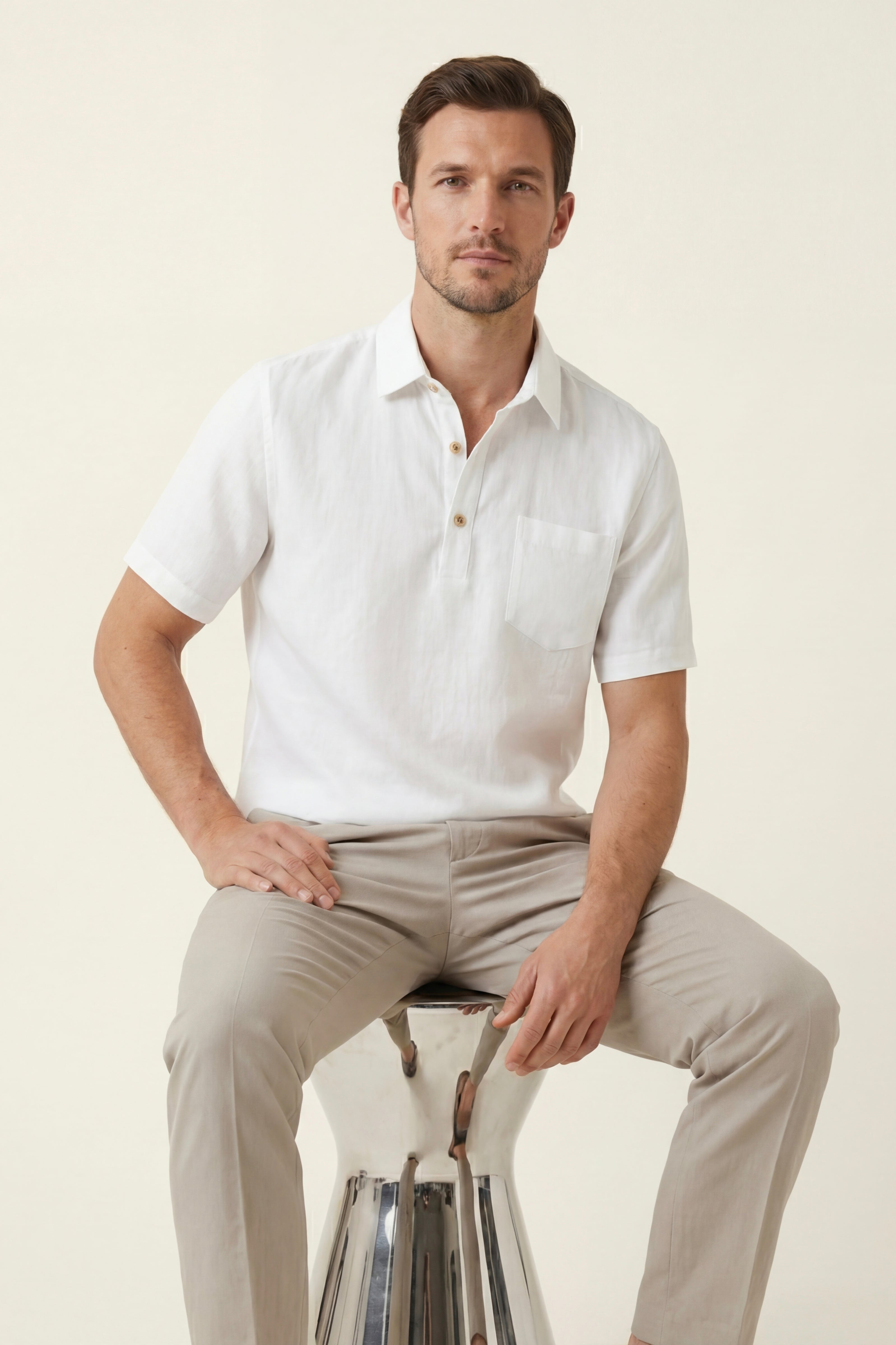 Monza Linen Polo Shirt White