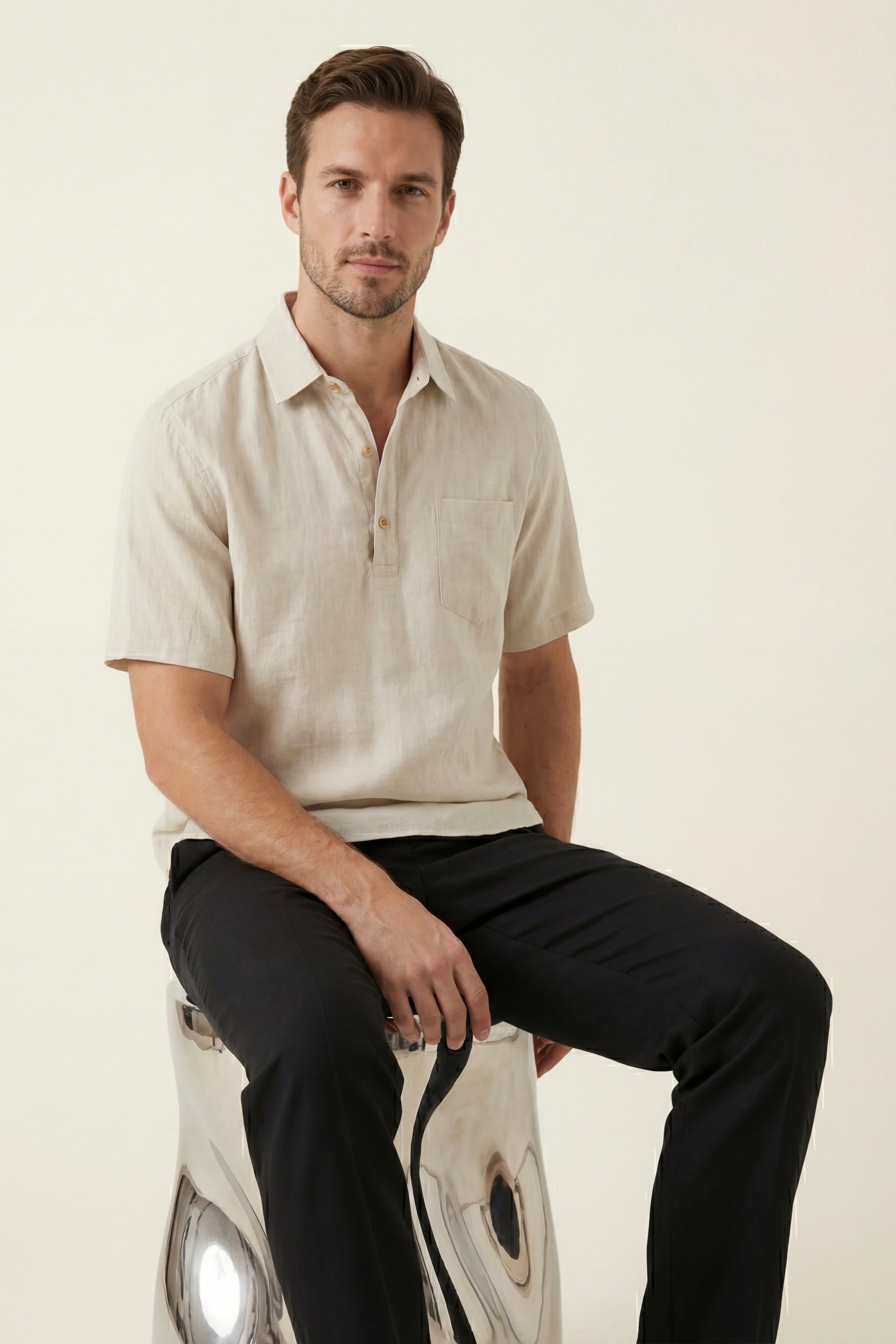 Monza Linen Polo Shirt Beige
