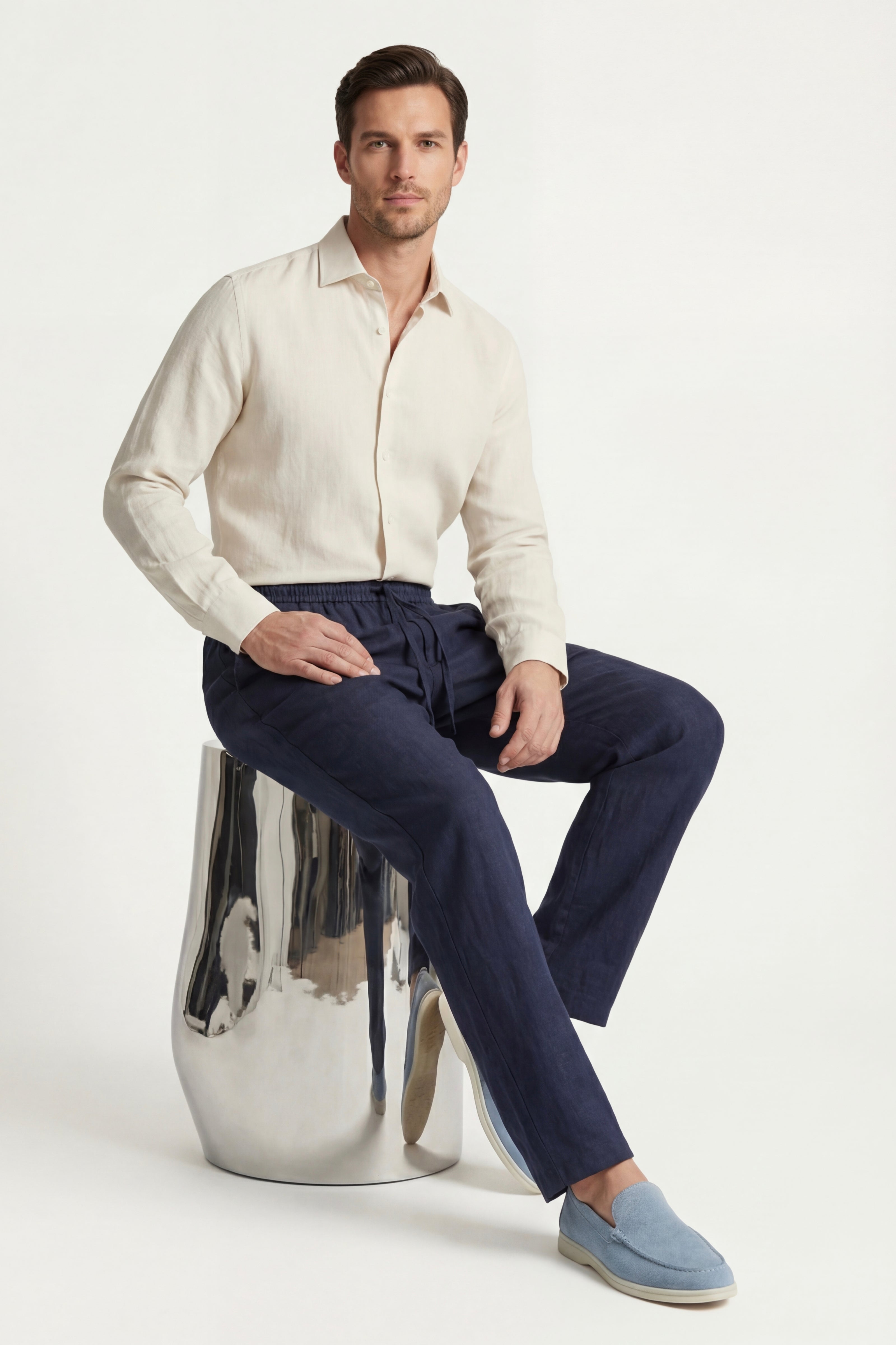 Catania Linen Pantalon Blue