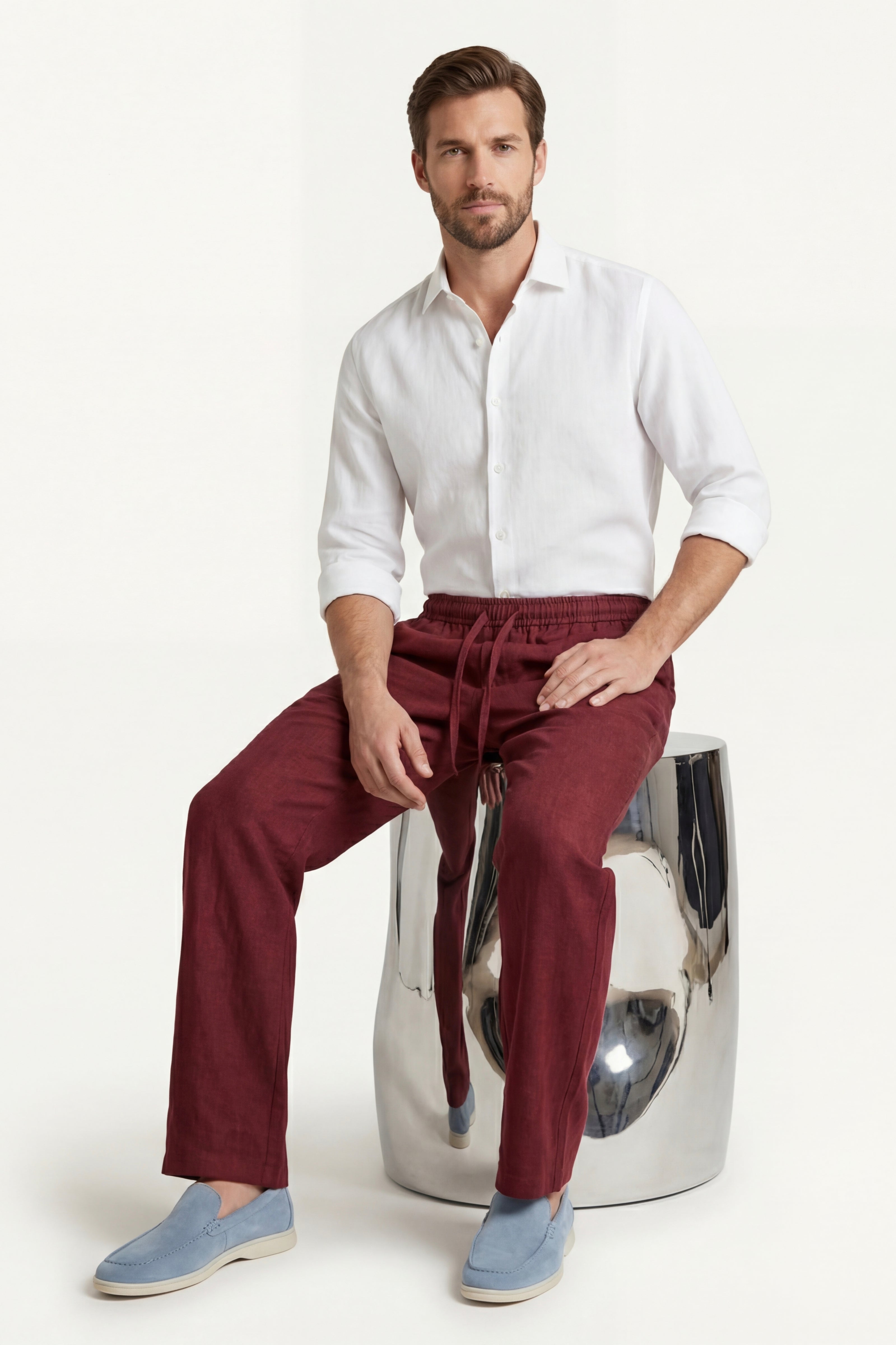 Catania Linen Pantalon Red