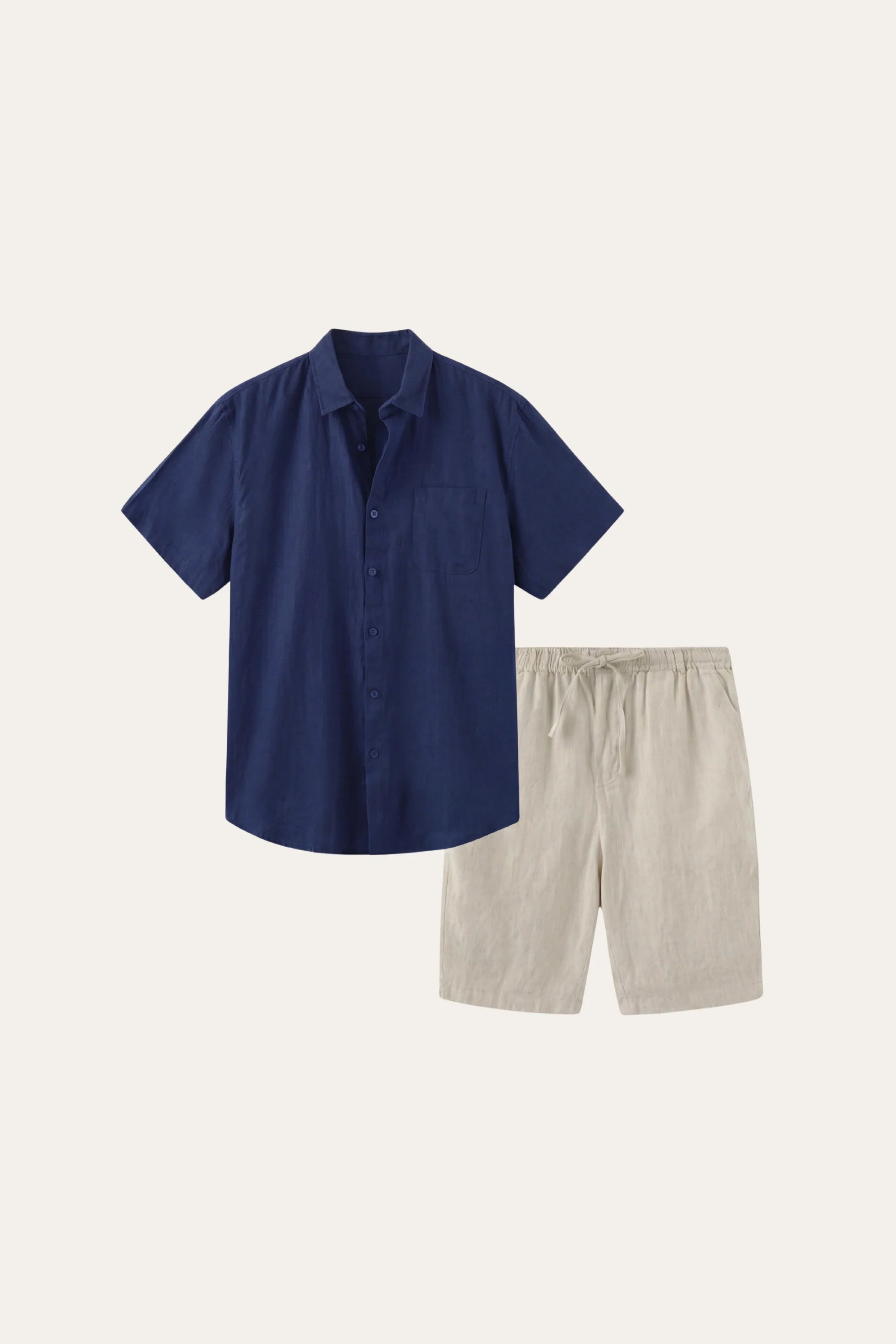 Verona Linen Shirt & Shorts Navy/Beige