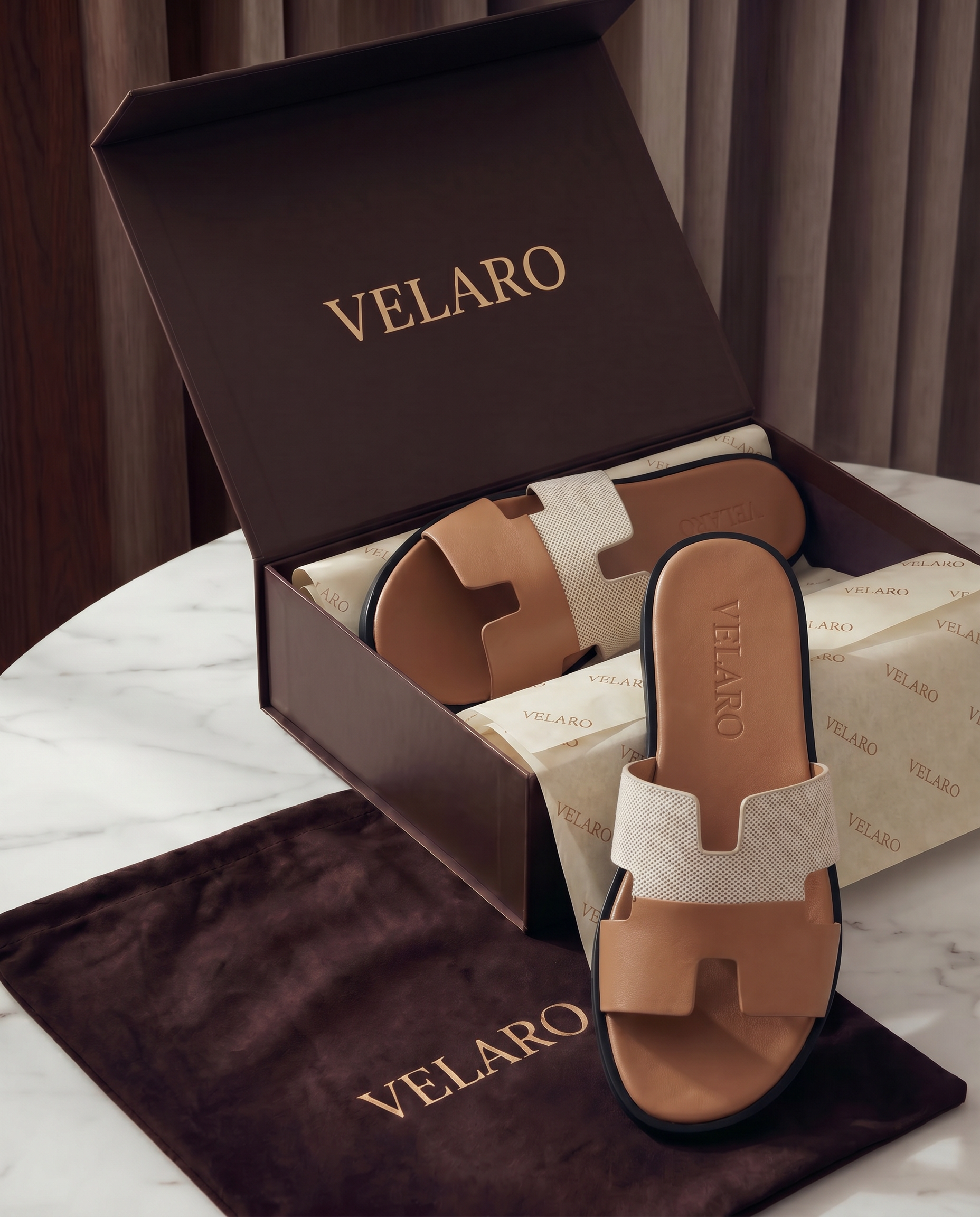 Arezzo Leather Sandal Beige & Tan