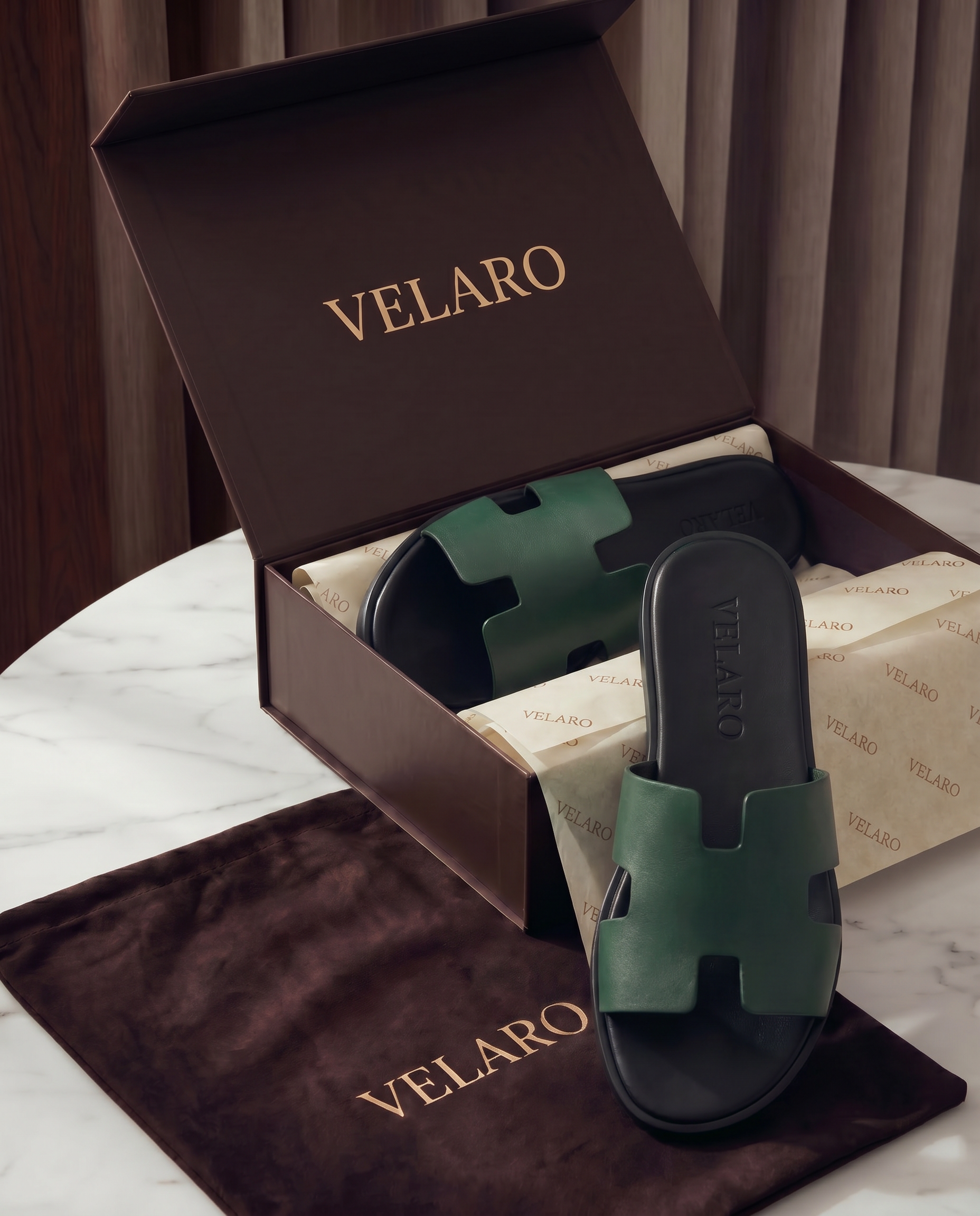 Arezzo Leather Sandal Dark Green