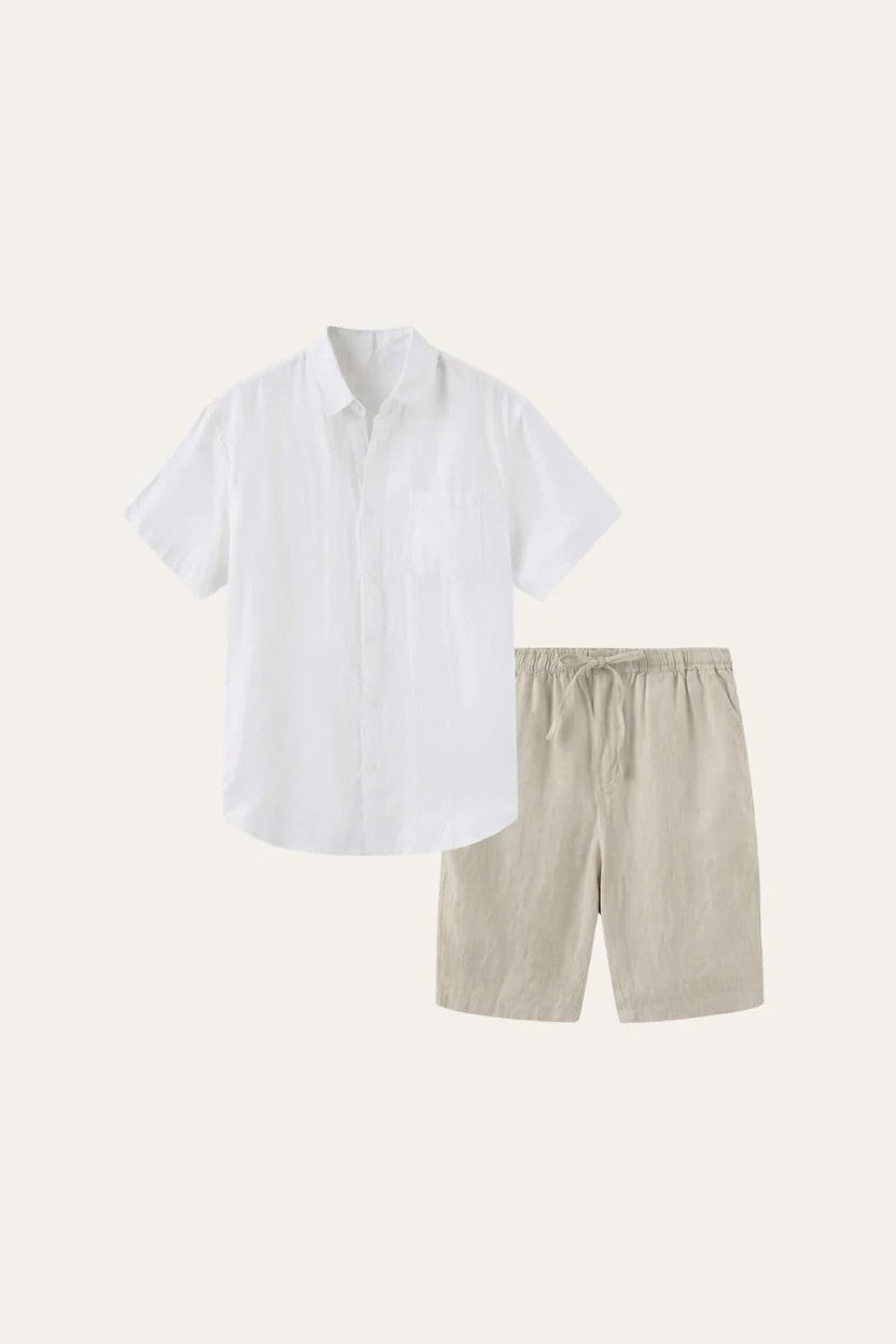 Verona Linen Shirt & Shorts White/Beige