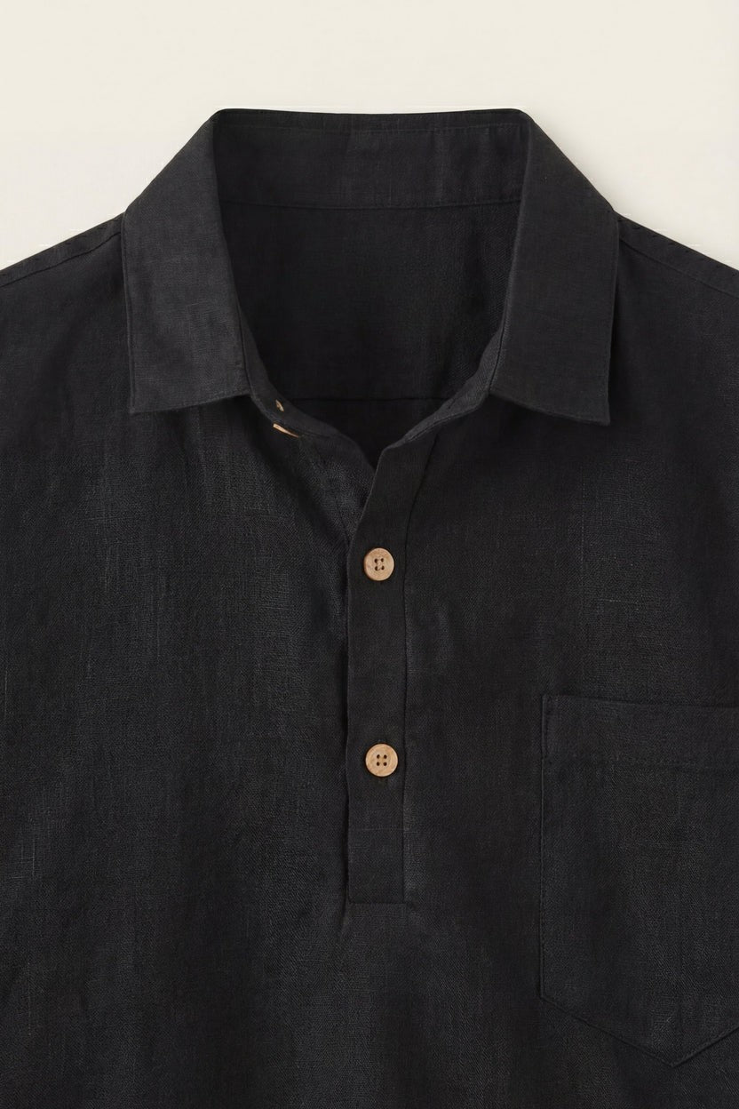 Monza Linen Polo Shirt Black