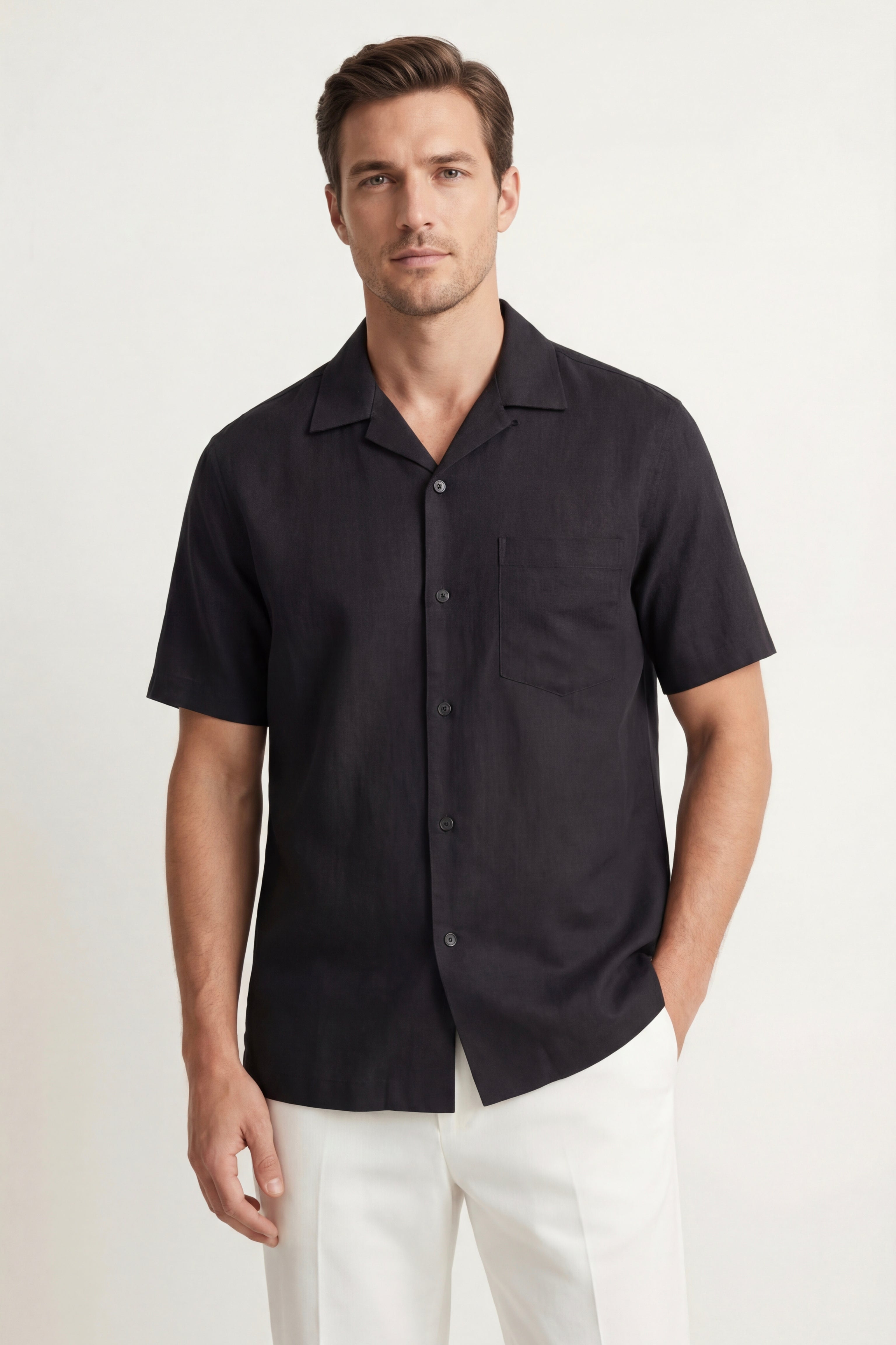 Ancona Linen Cotton Shirt Black