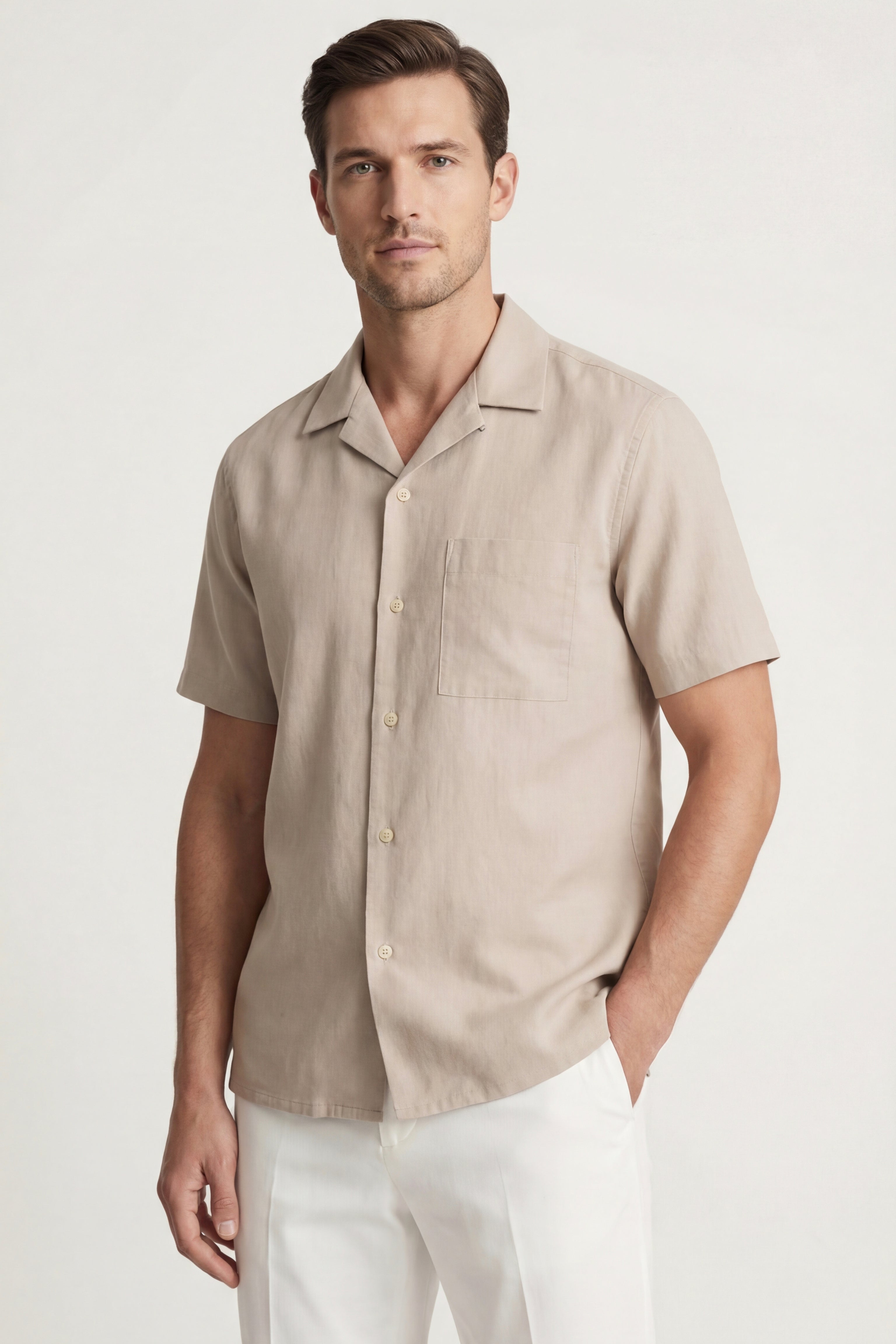 Ancona Linen Cotton Shirt Beige