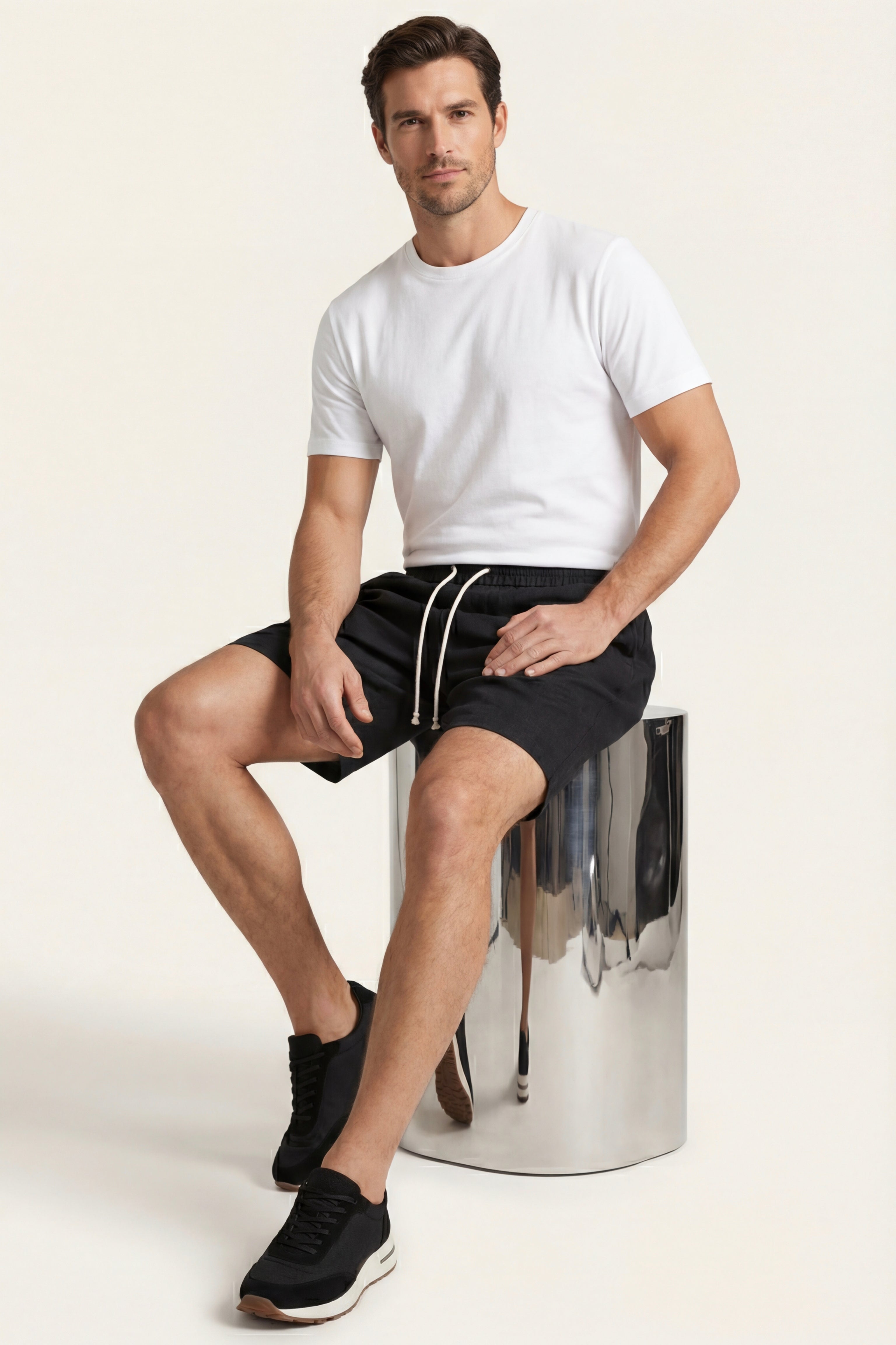 Lecce Linen Drawstring Shorts Black