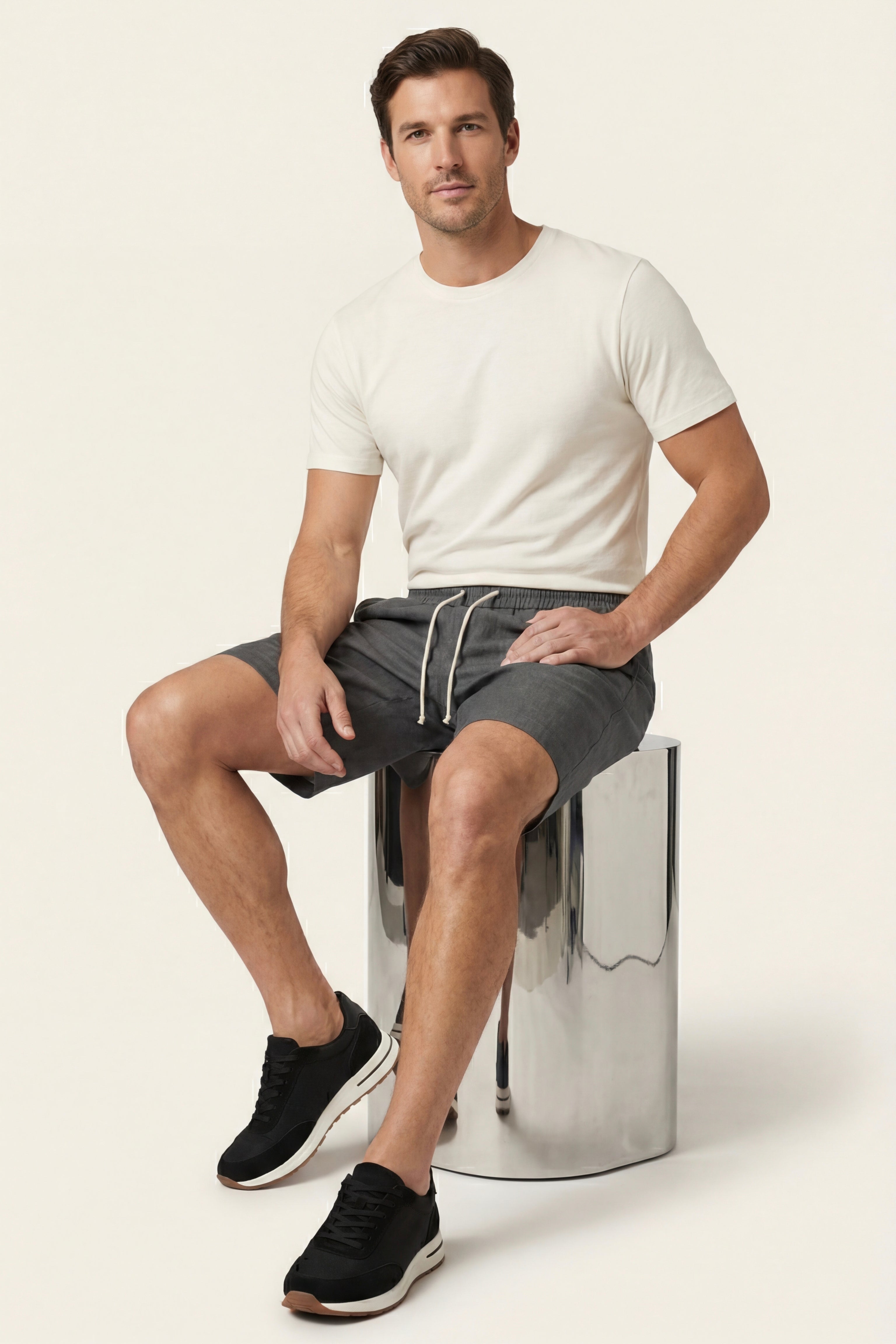 Lecce Linen Drawstring Shorts Dark Grey