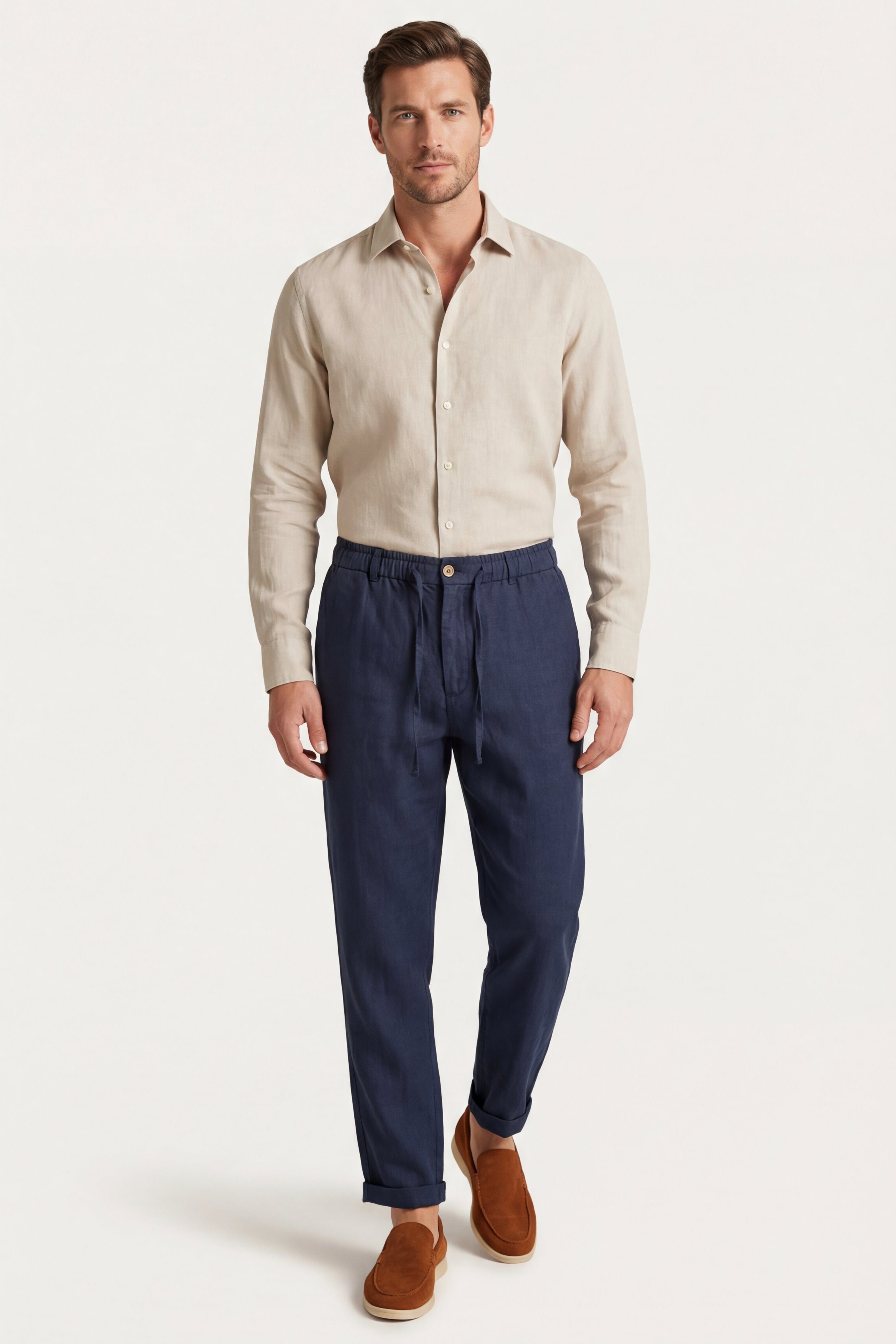 Carrara Linen Drawstring Trousers Navy