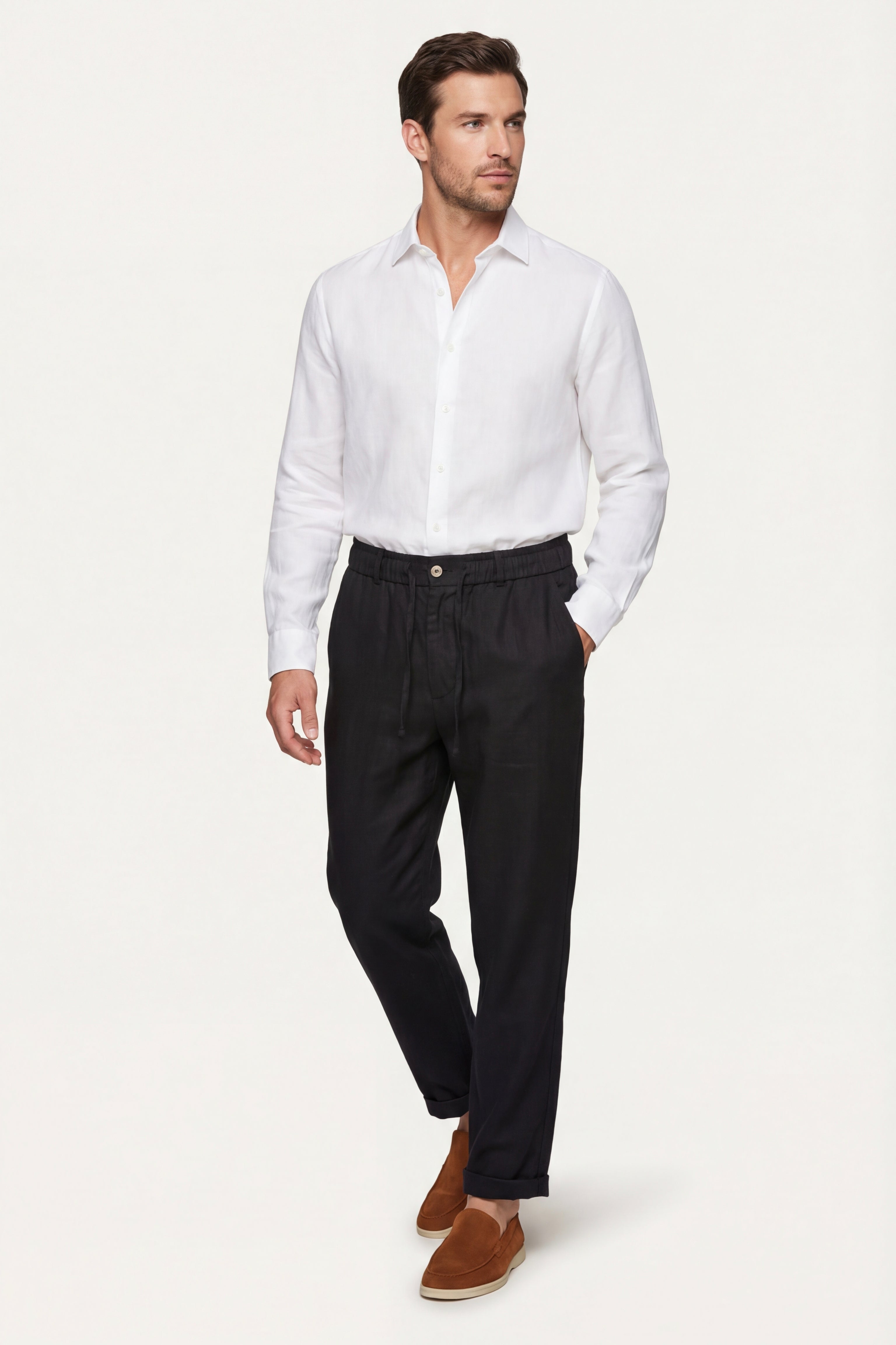Carrara Linen Drawstring Trousers Black
