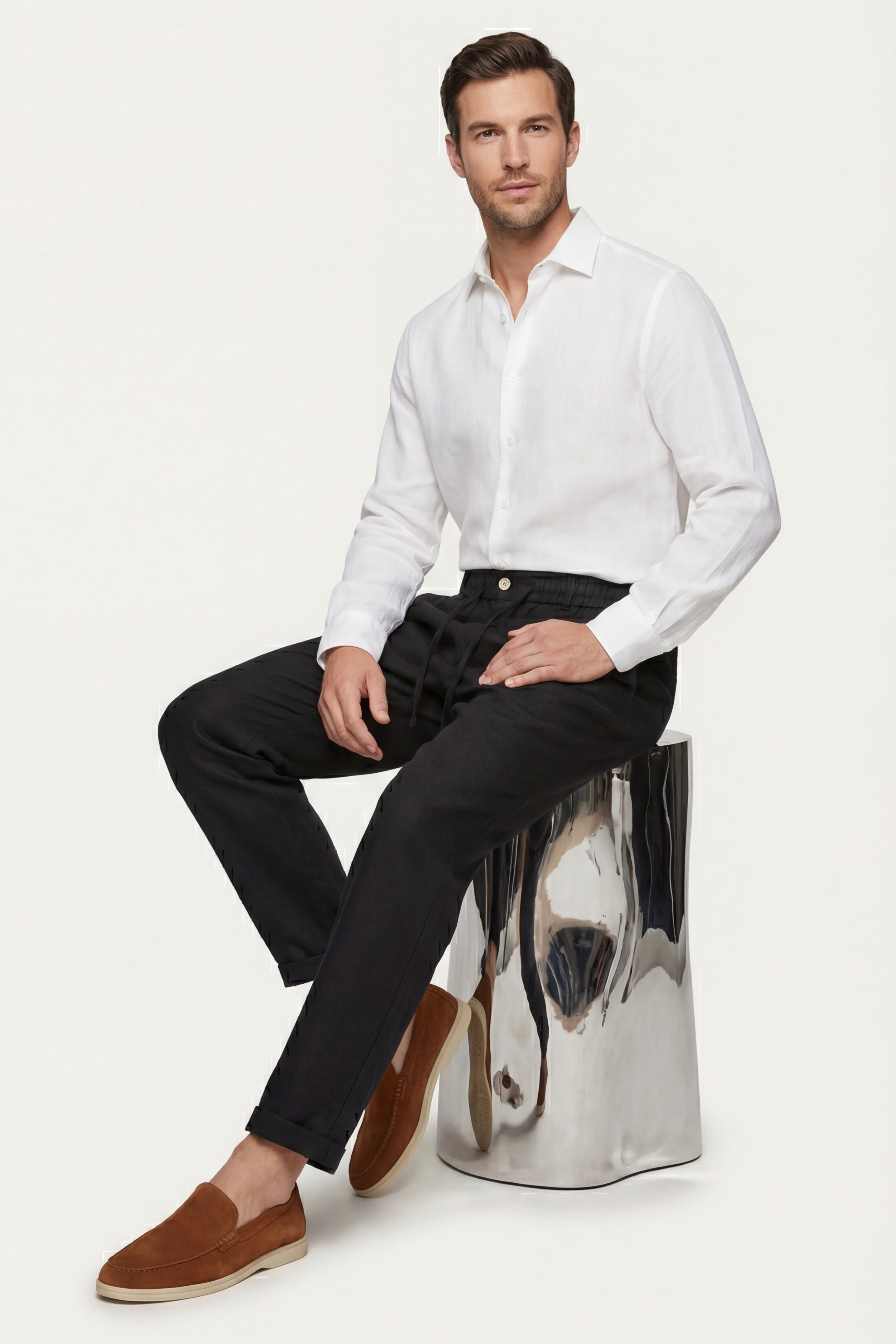 Carrara Linen Drawstring Trousers Black