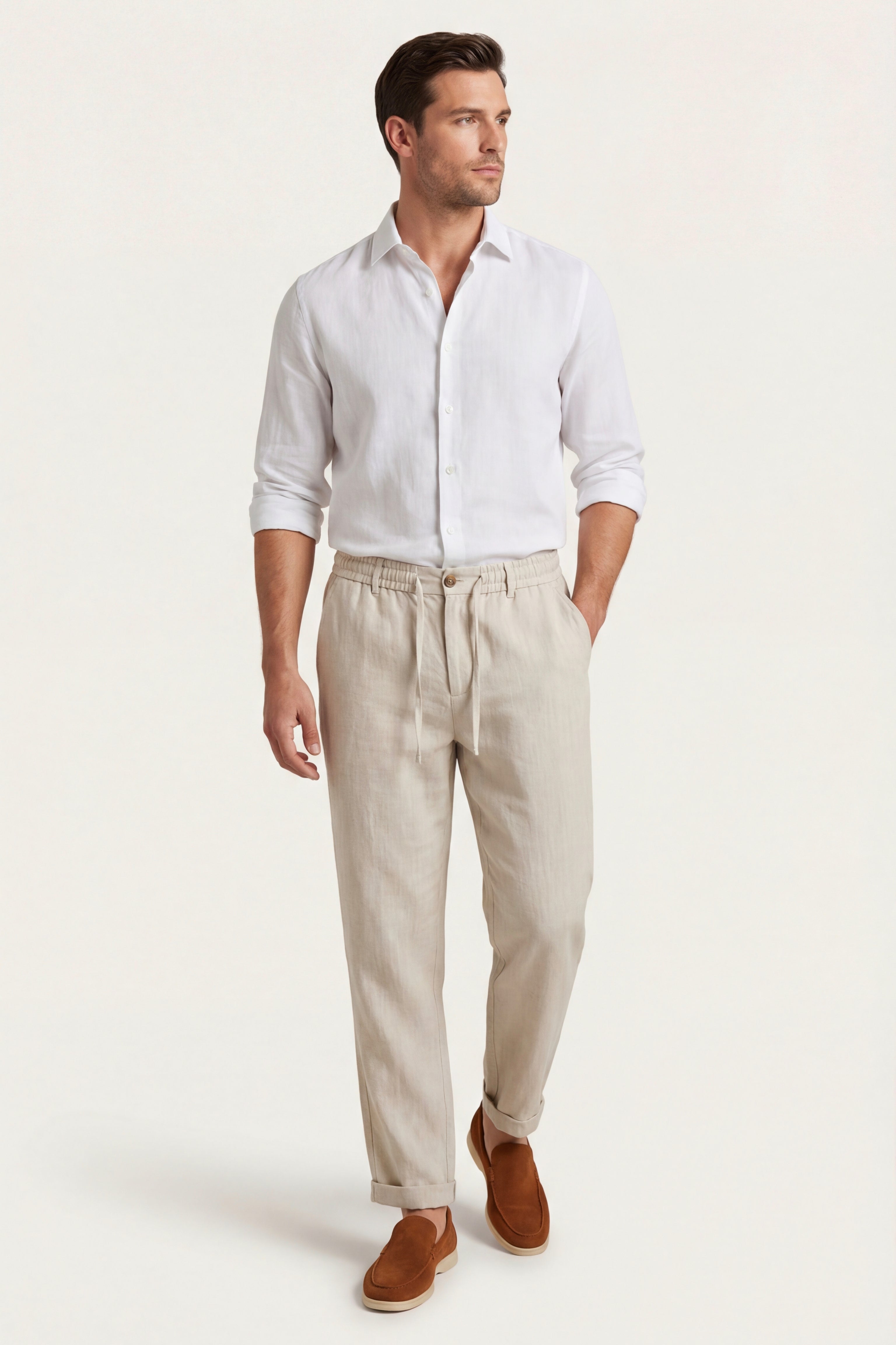 Carrara Linen Drawstring Trousers Beige