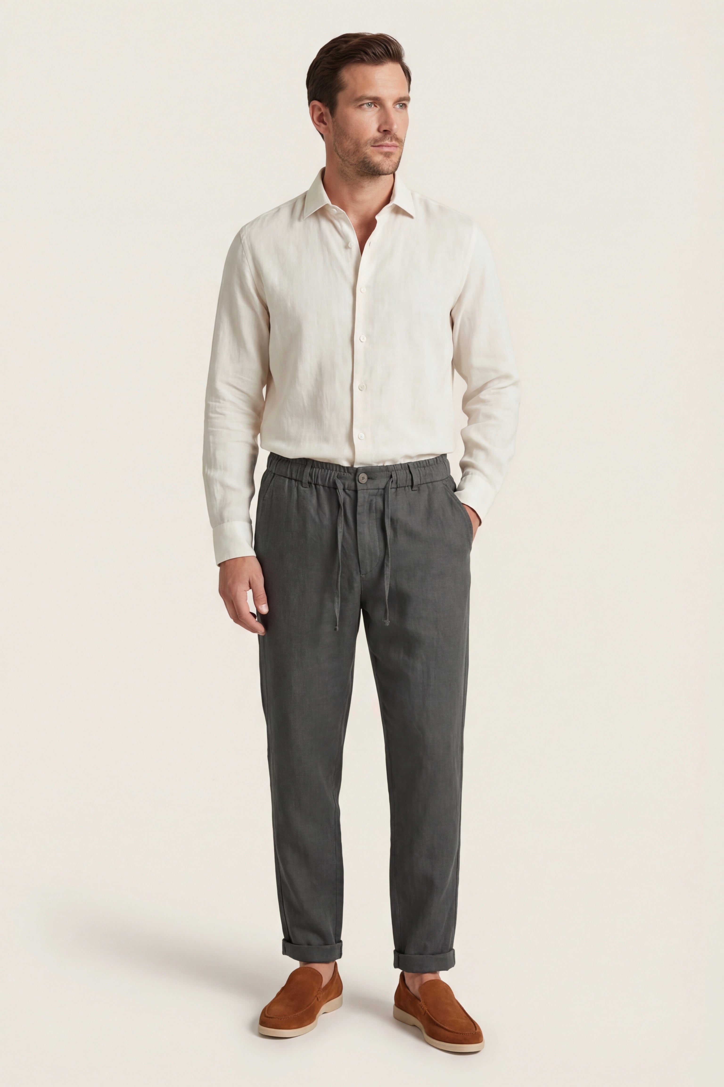 Carrara Linen Drawstring Trousers Dark Grey