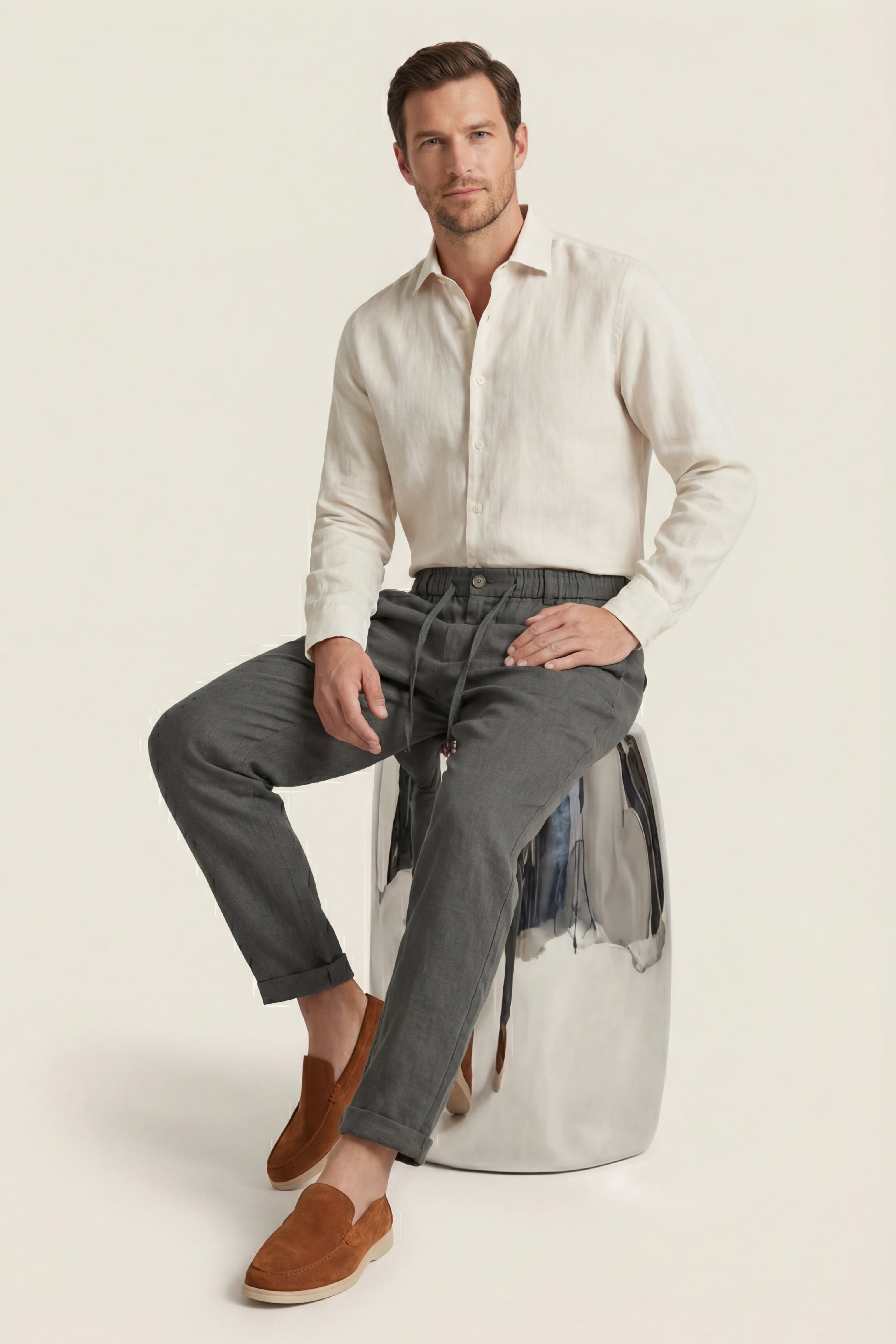Carrara Linen Drawstring Trousers Dark Grey