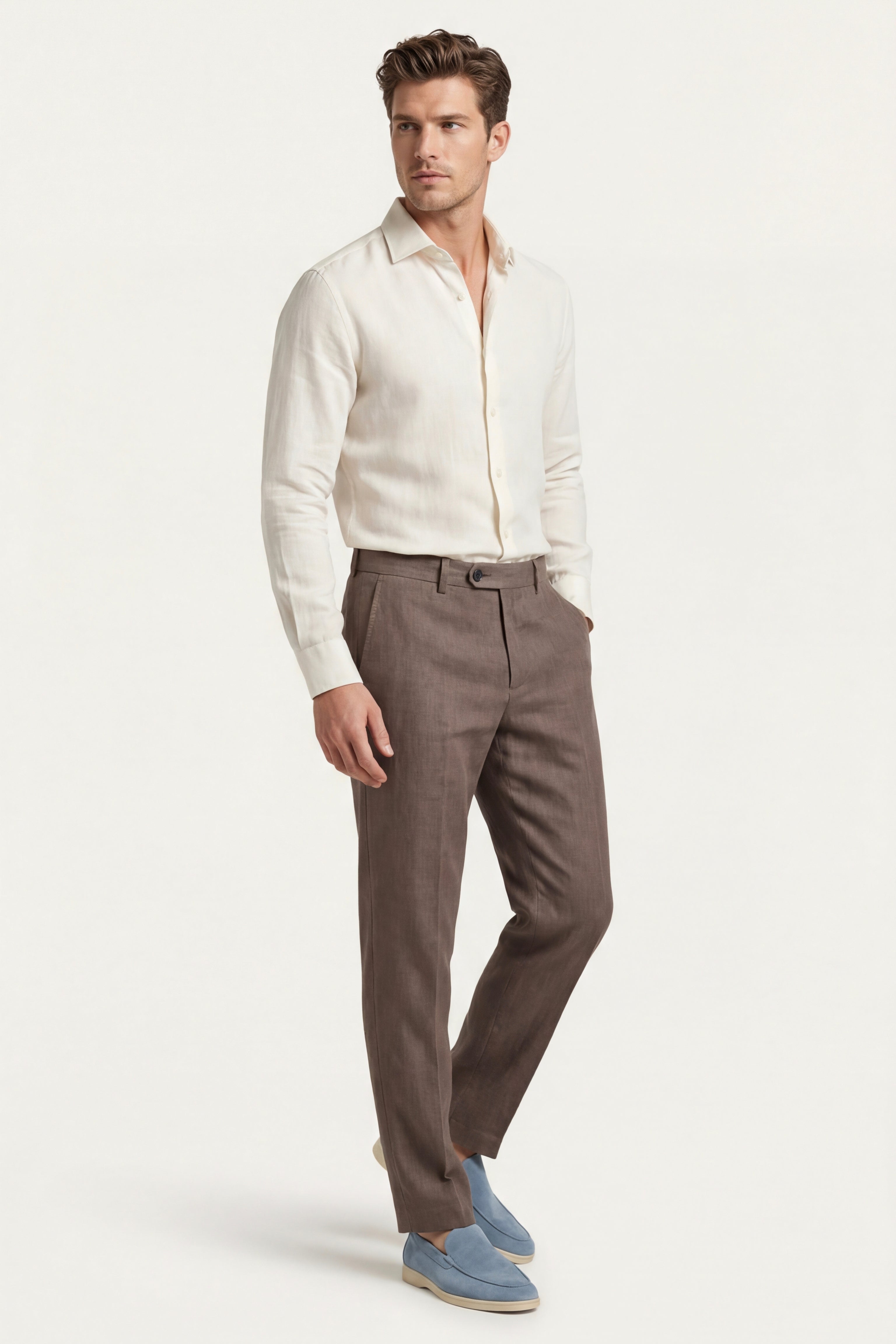 Cortona Linen Straight Trousers Taupe