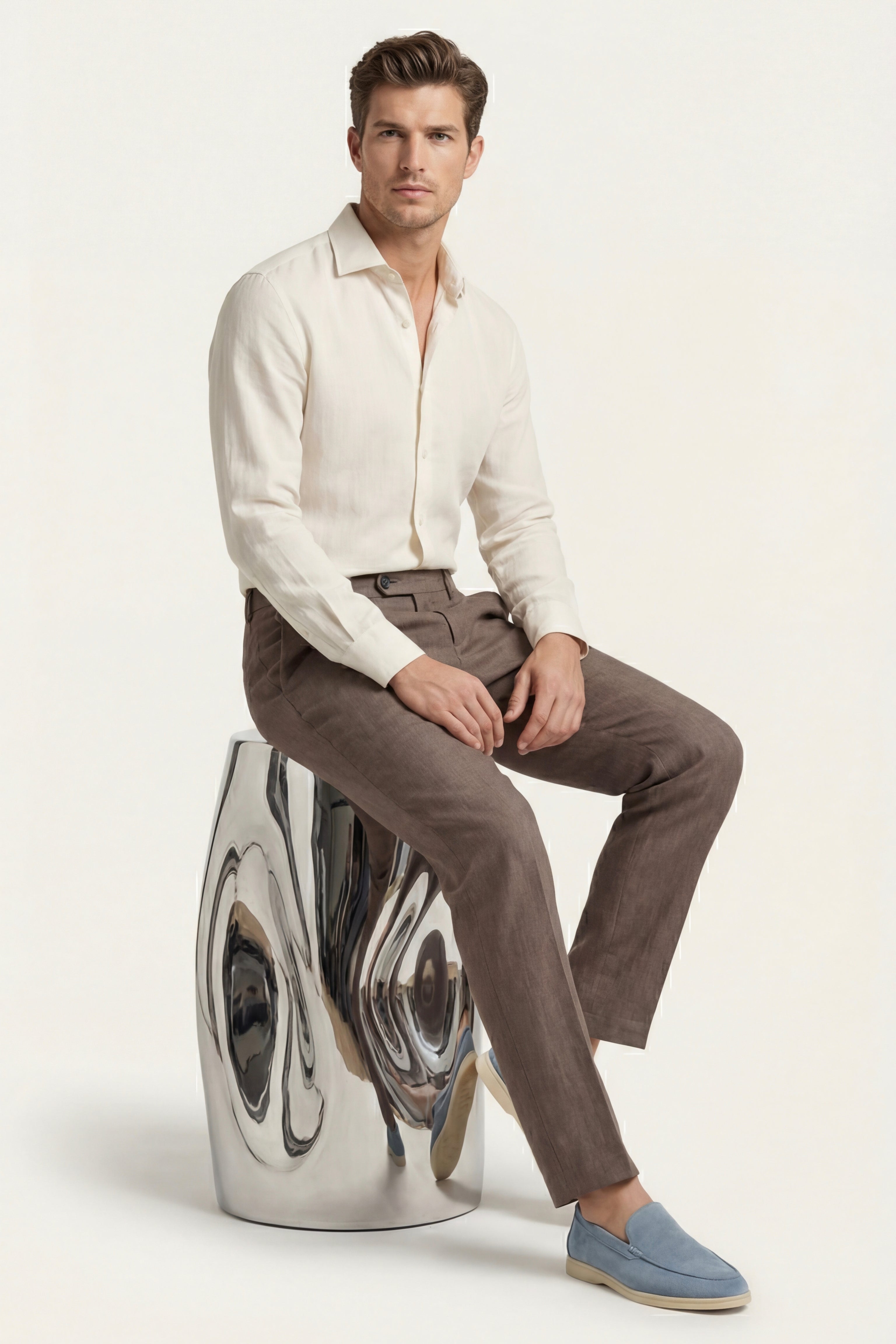 Cortona Linen Straight Trousers Taupe