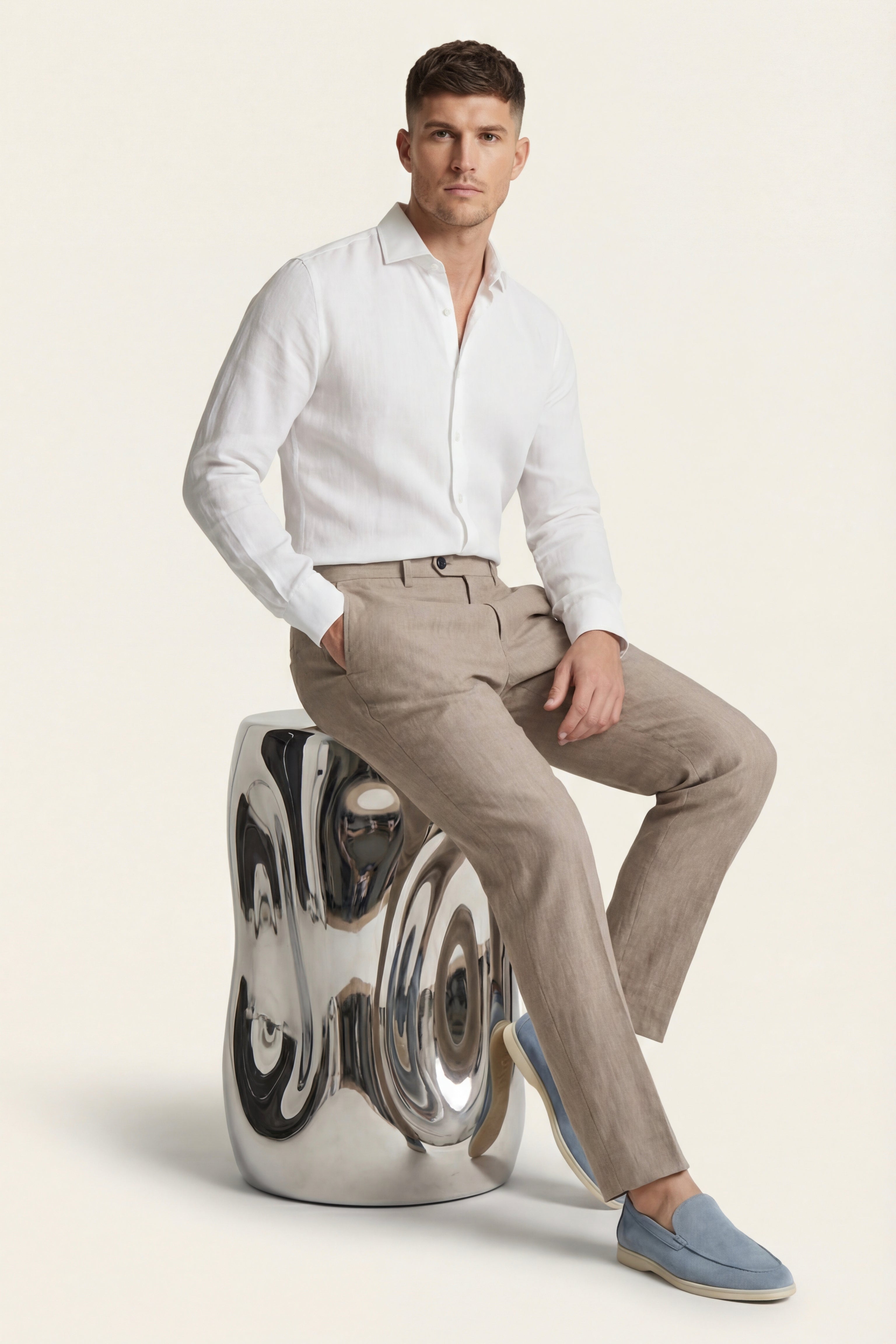 Cortona Linen Straight Trousers Sand