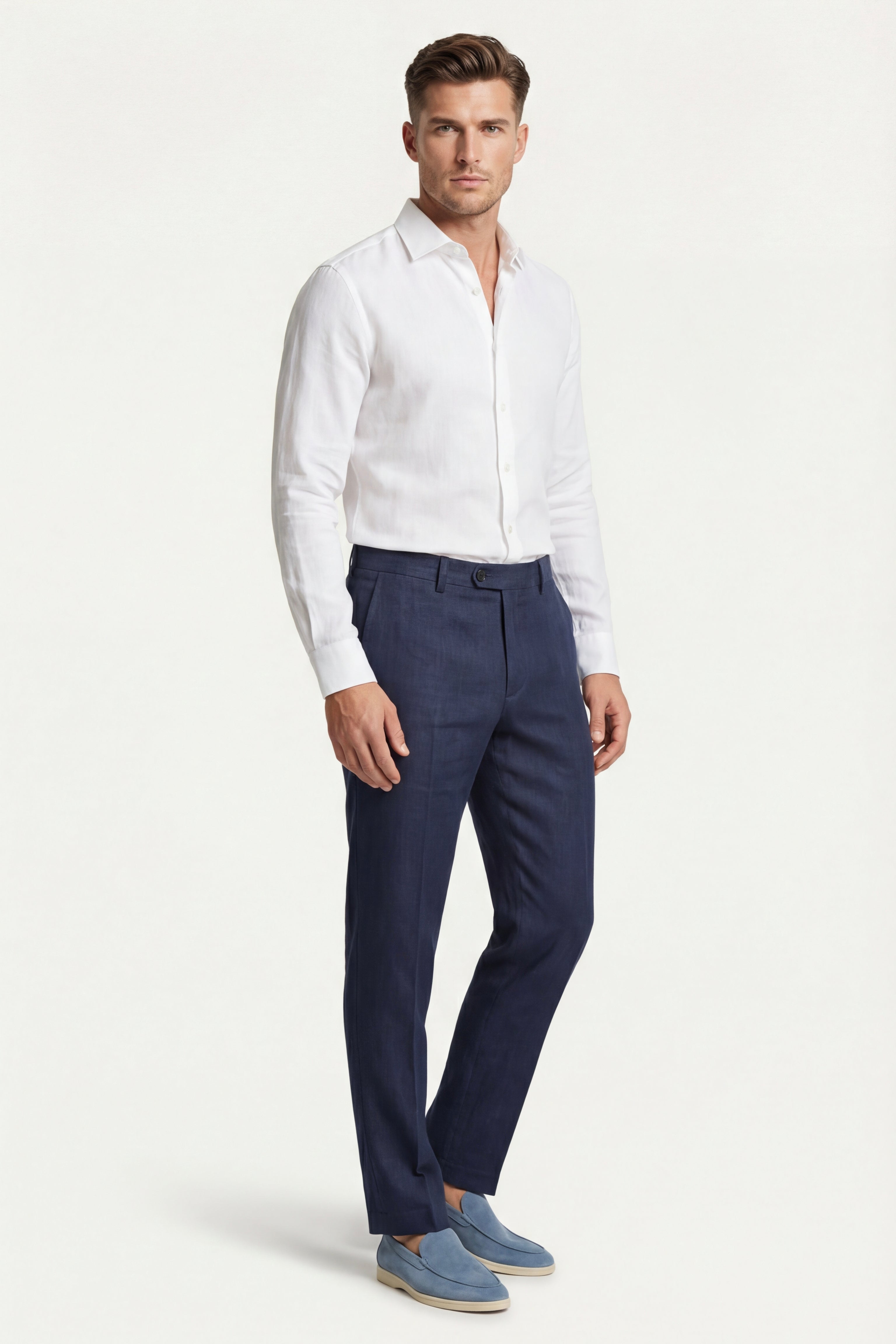 Cortona Linen Straight Trousers Navy