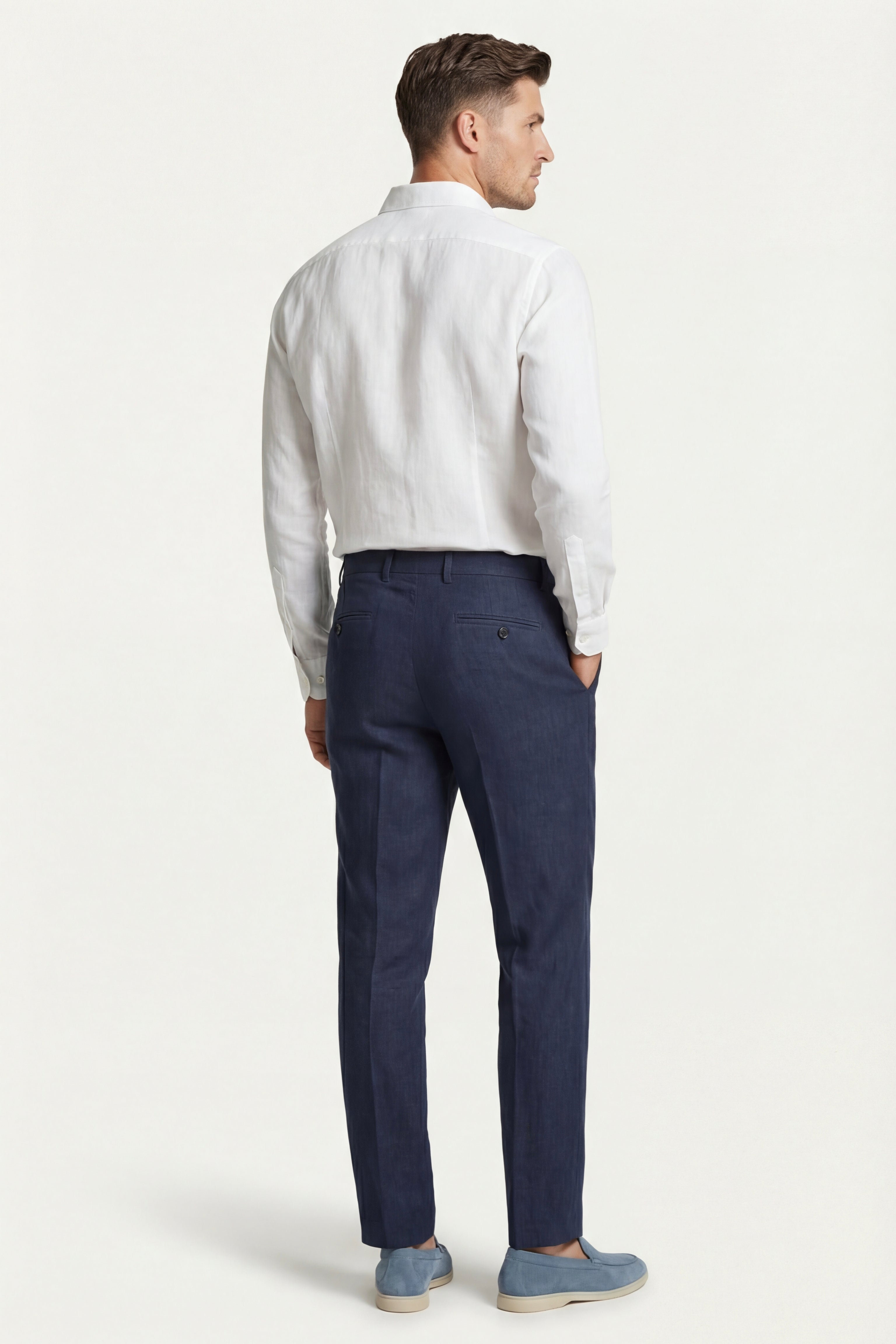 Cortona Linen Straight Trousers Navy