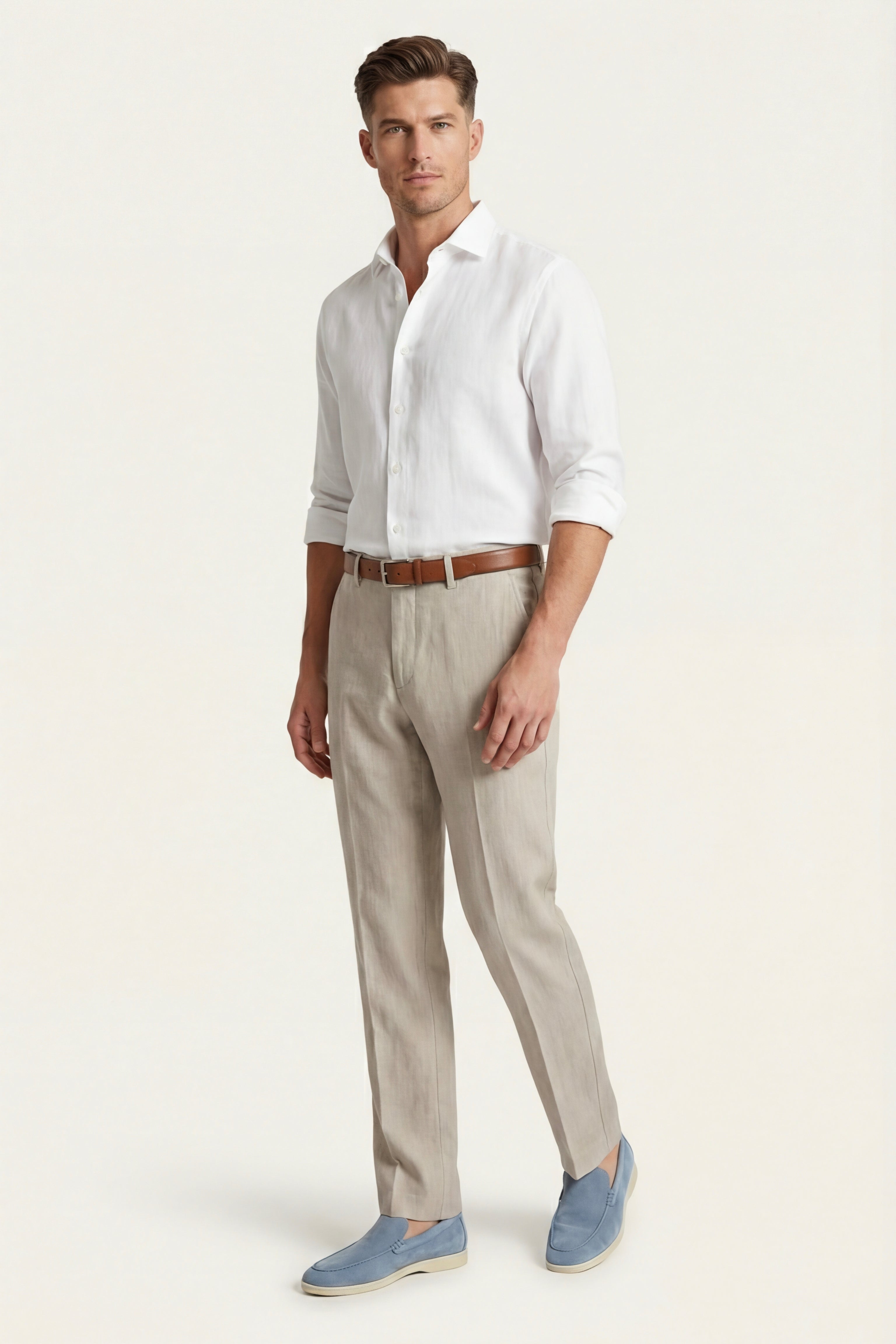 Cortona Linen Straight Trousers Light Beige
