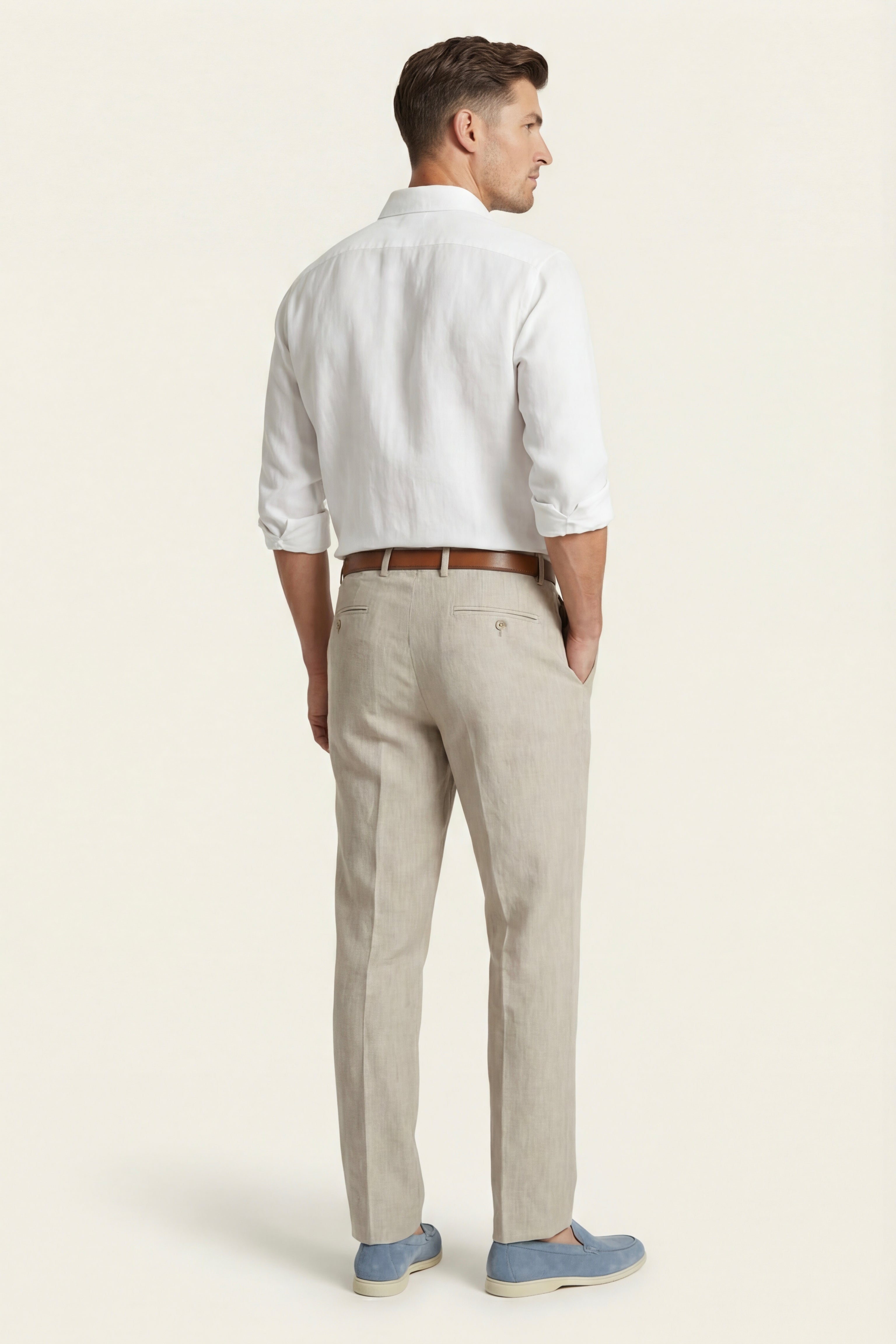 Cortona Linen Straight Trousers Light Beige