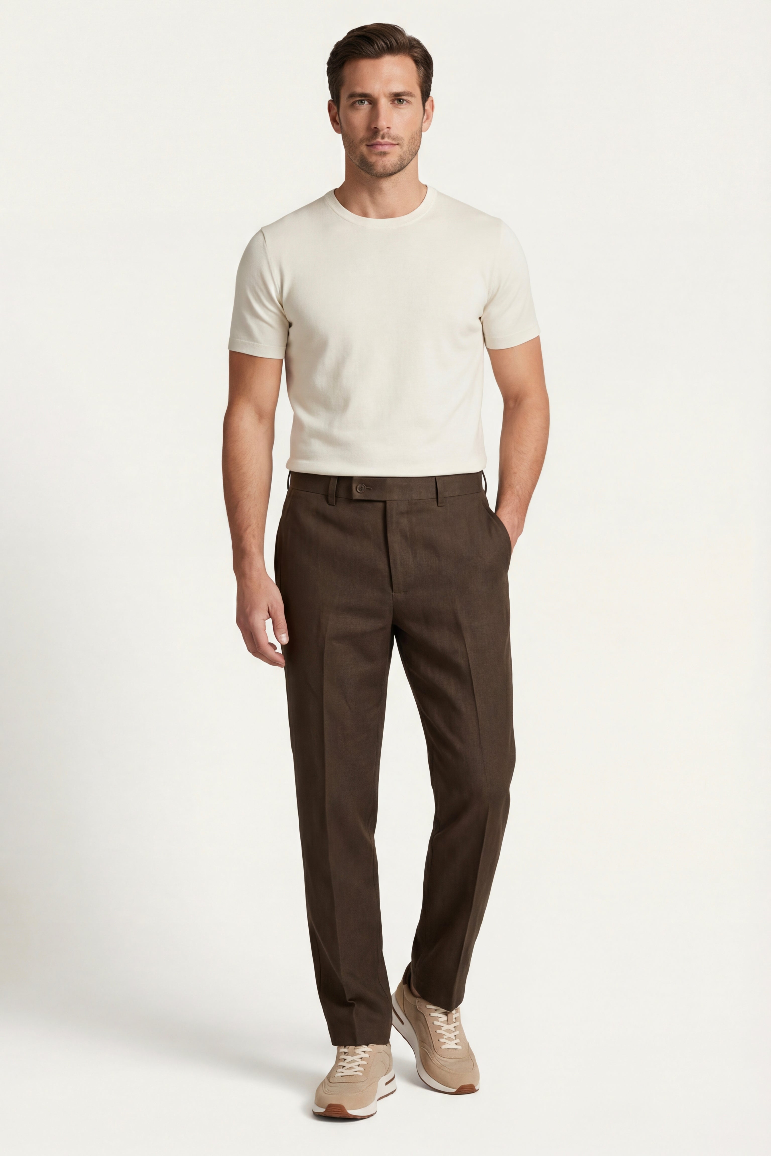 Modena Linen Tailored Trousers Brown