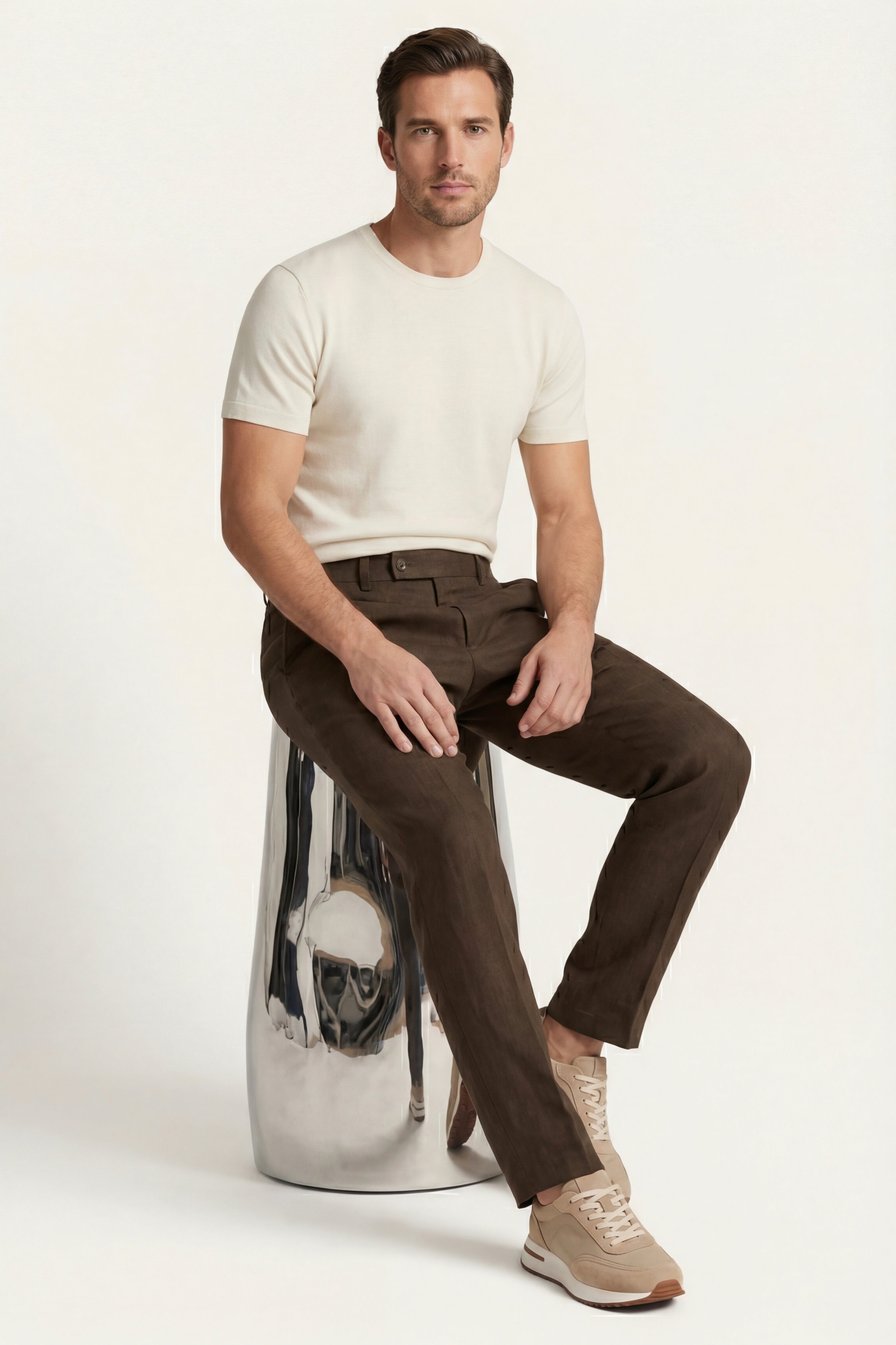 Modena Linen Tailored Trousers Brown