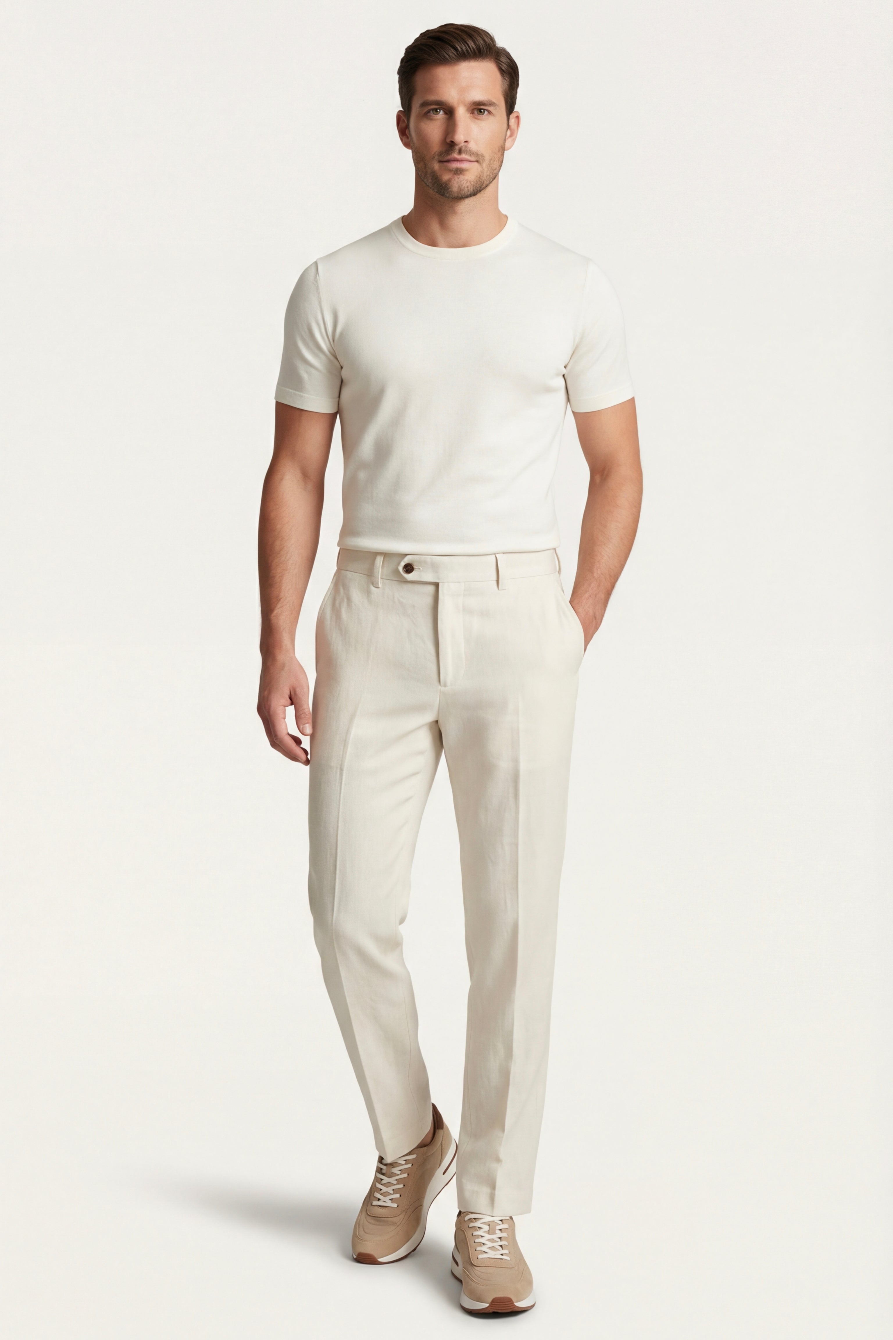 Modena Linen Tailored Trousers Light Beige