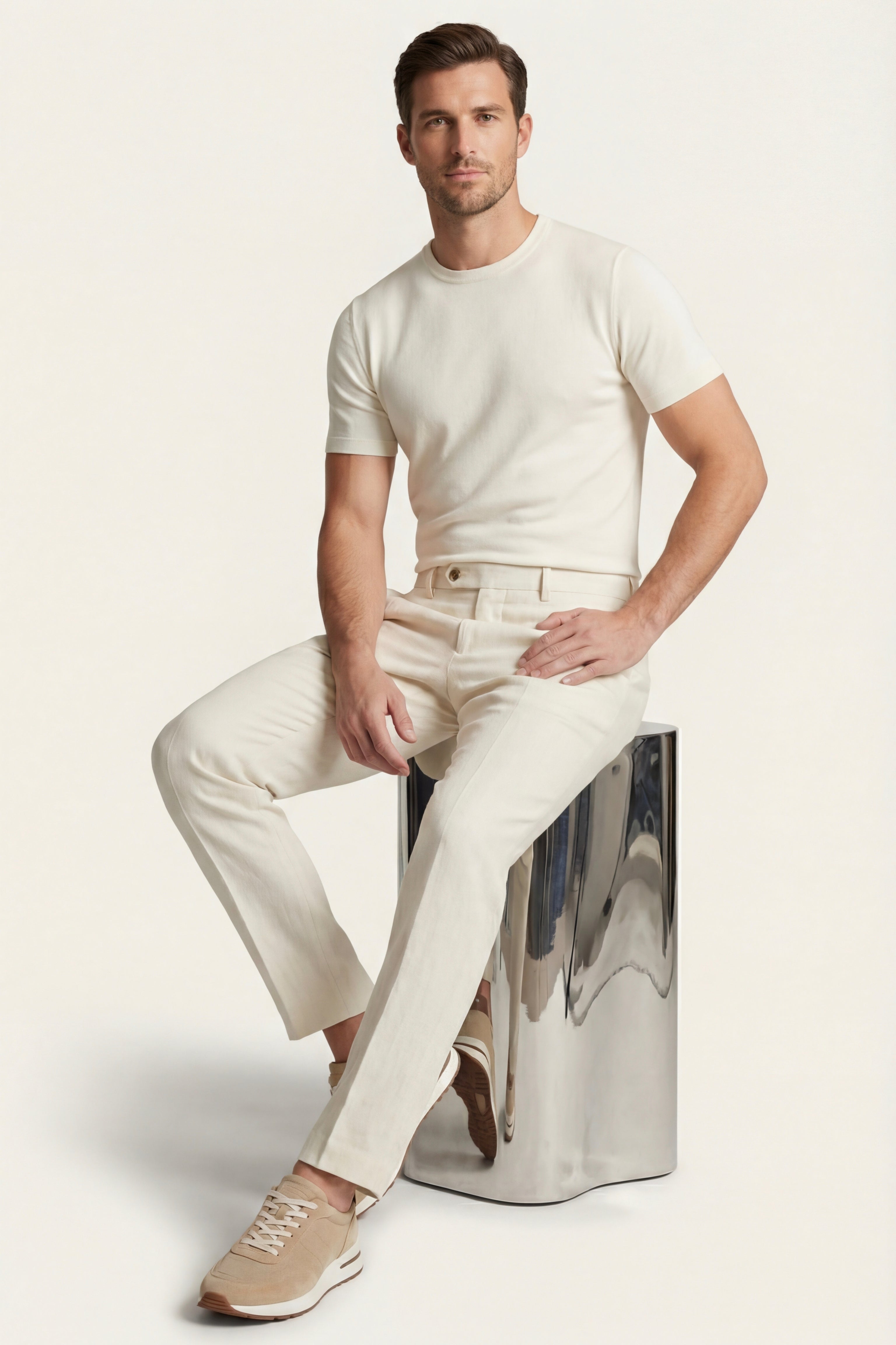 Modena Linen Tailored Trousers Light Beige