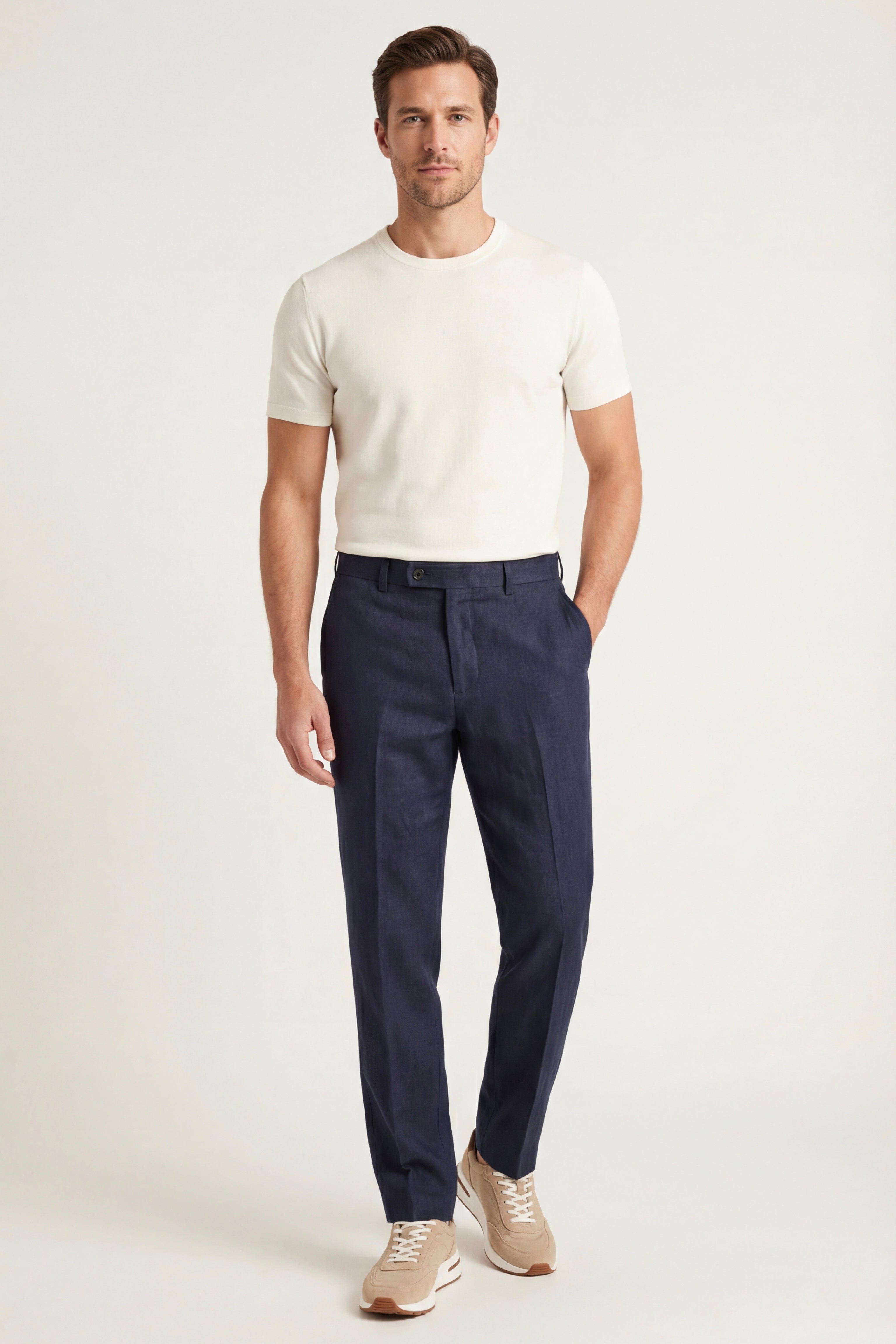 Modena Linen Tailored Trousers Navy