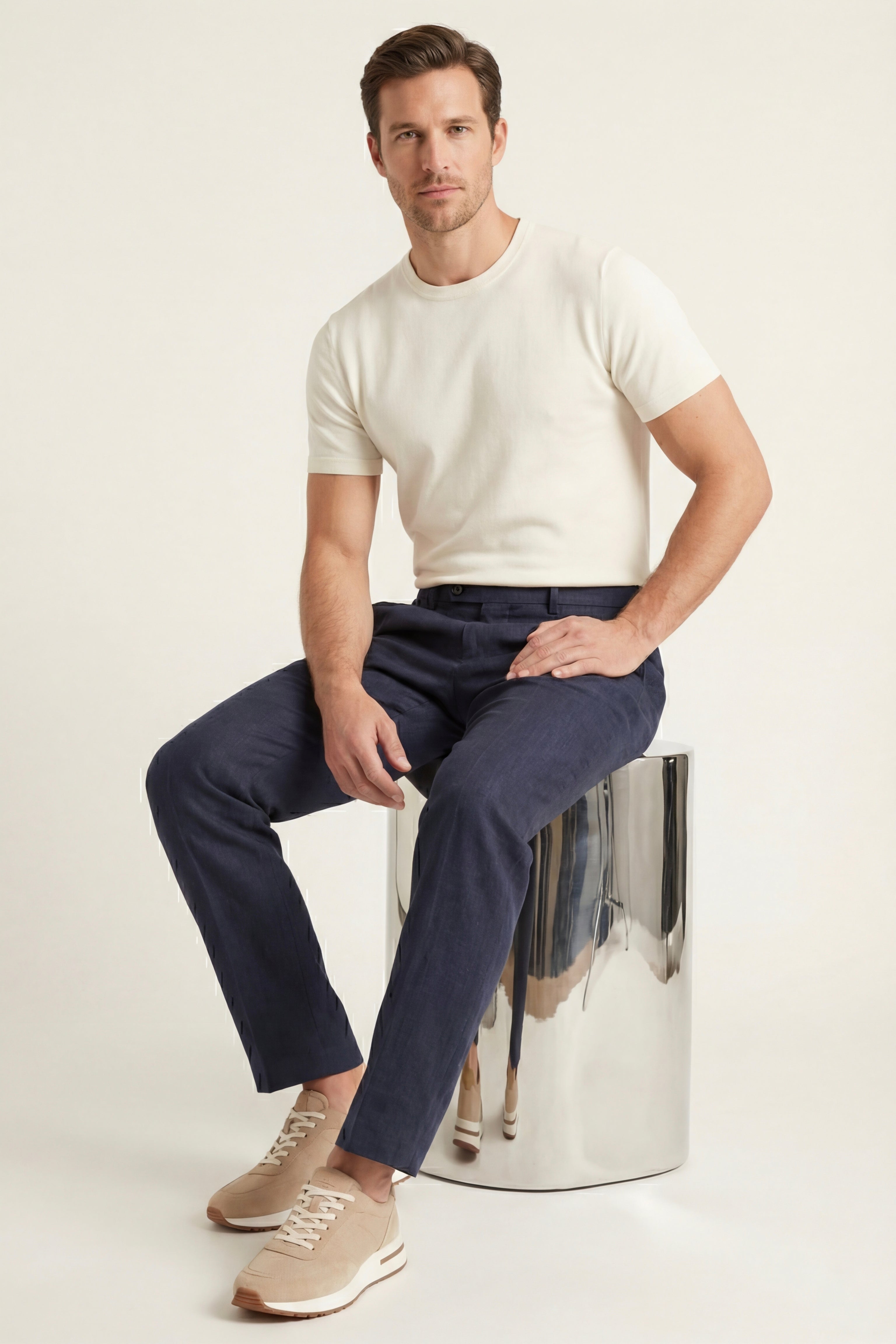 Modena Linen Tailored Trousers Navy