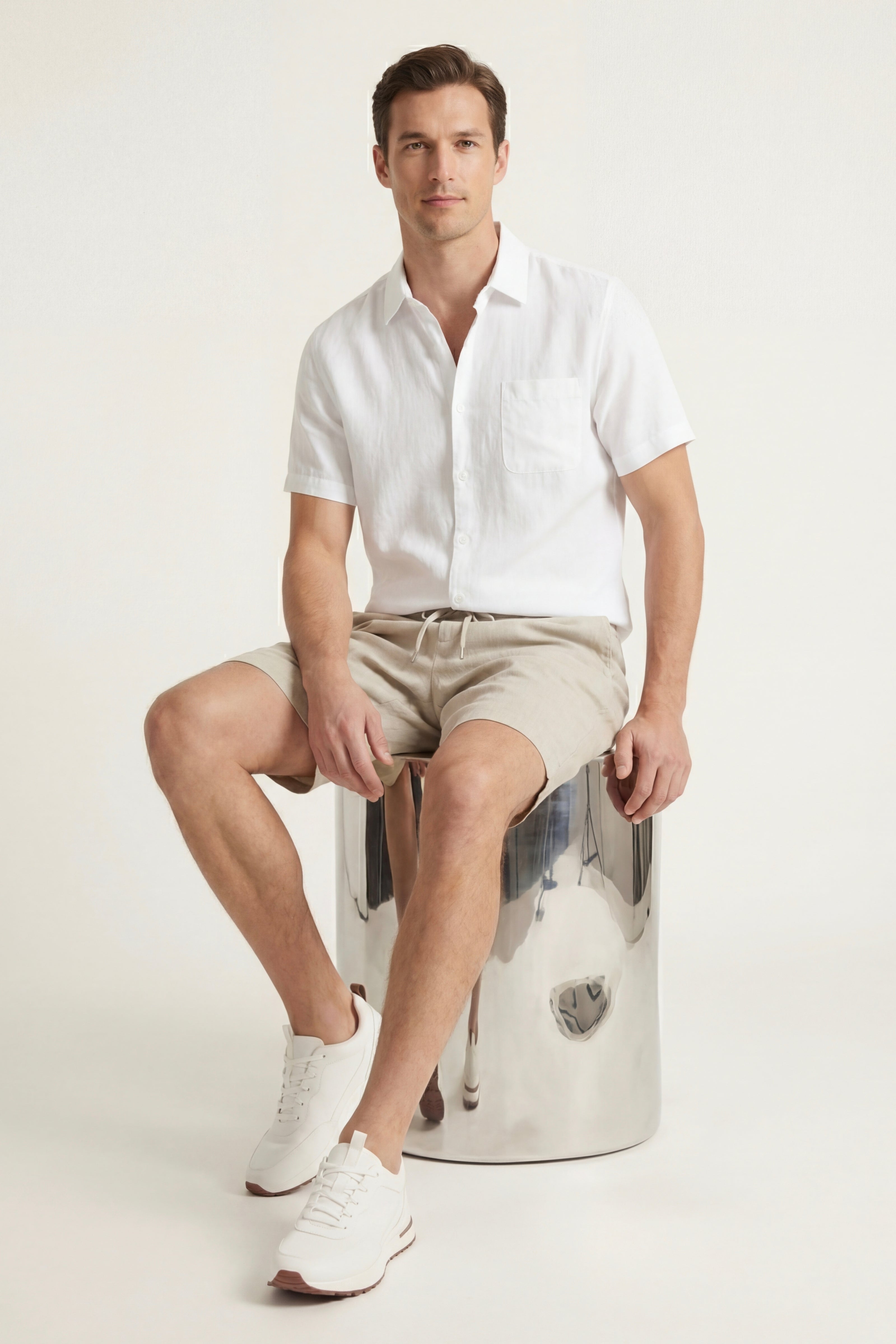 Verona Linen Shirt & Shorts White/Beige