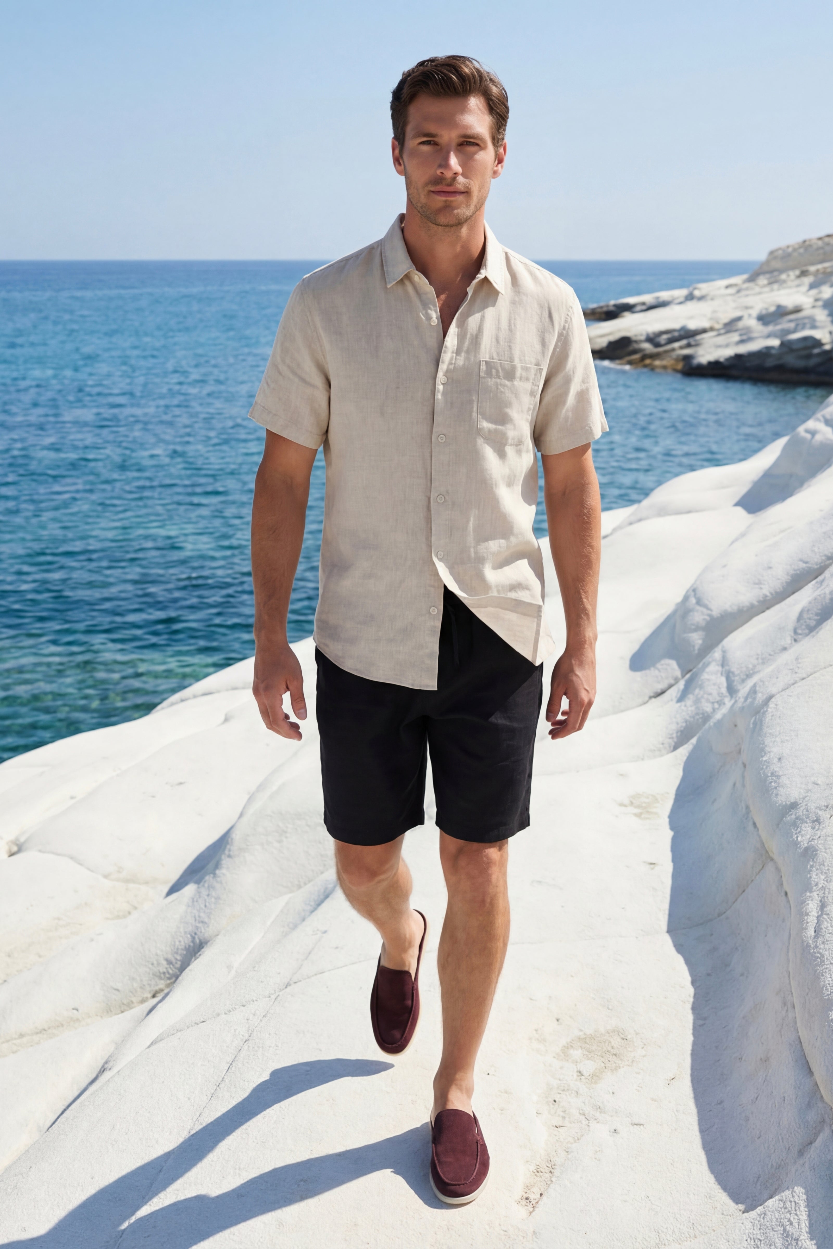 Verona Linen Shirt & Shorts Beige/Black