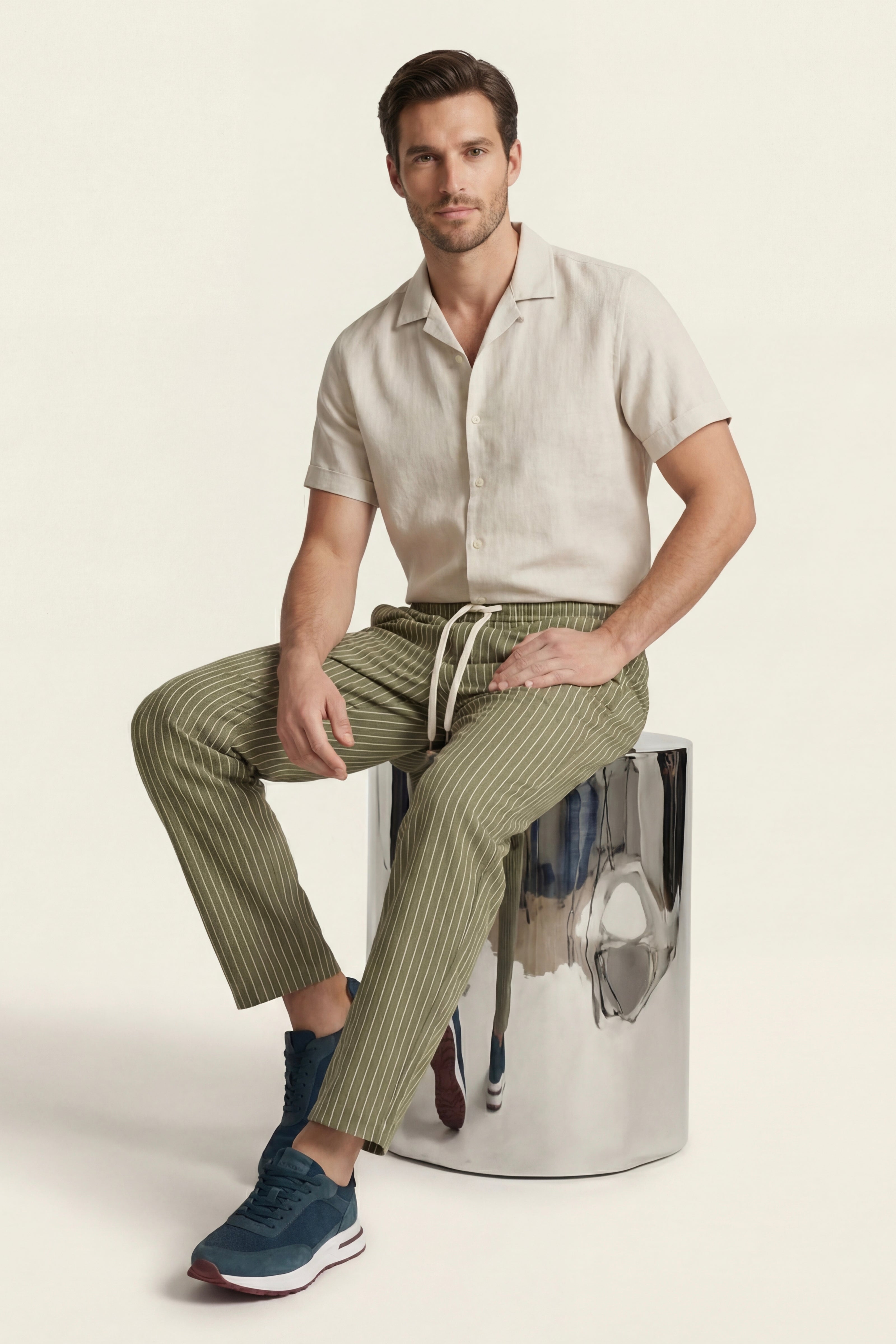 Siena Linen Trousers Olive Stripe