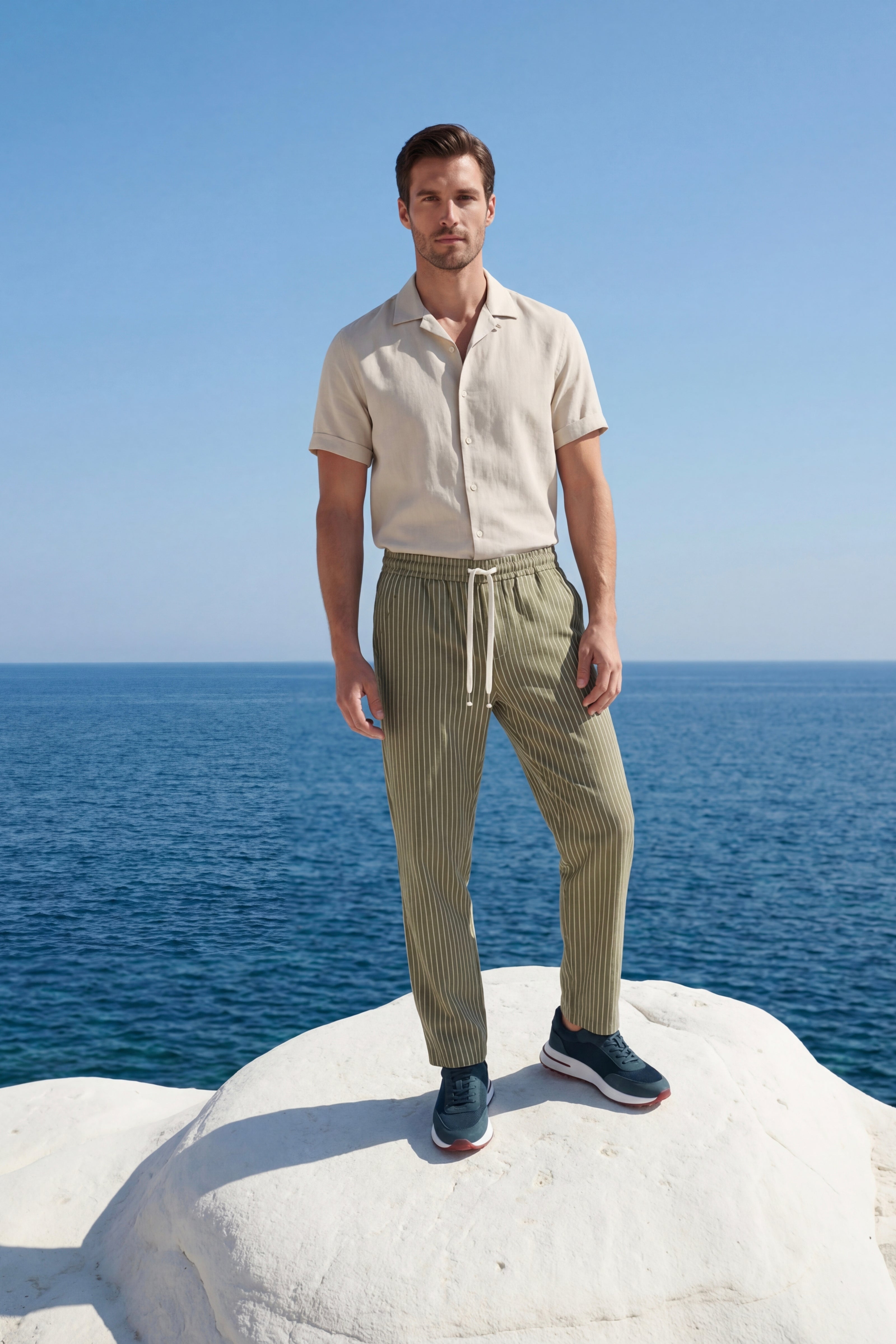 Siena Linen Trousers Olive Stripe