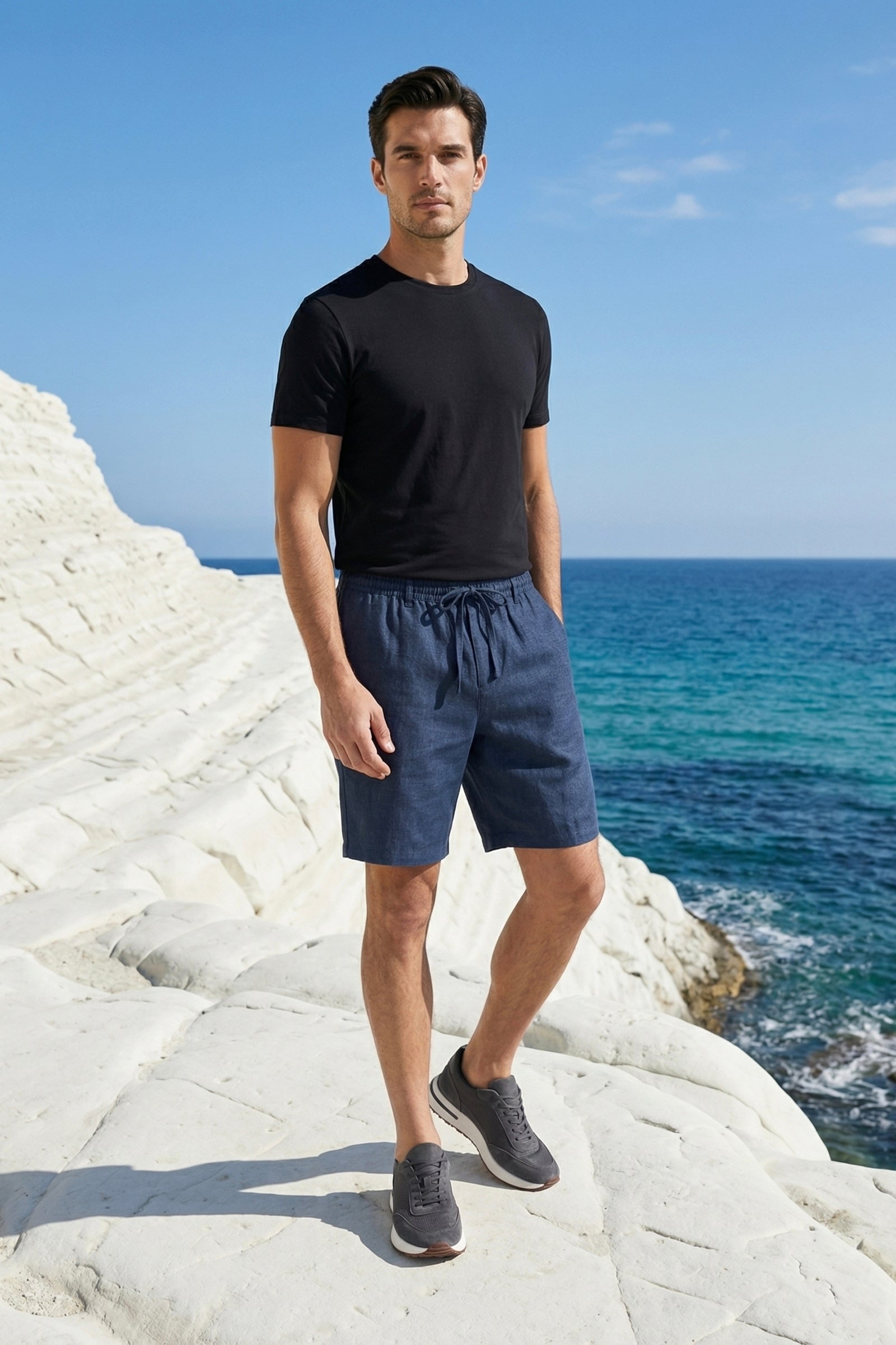 Rimini Linen Drawstring Shorts Blue